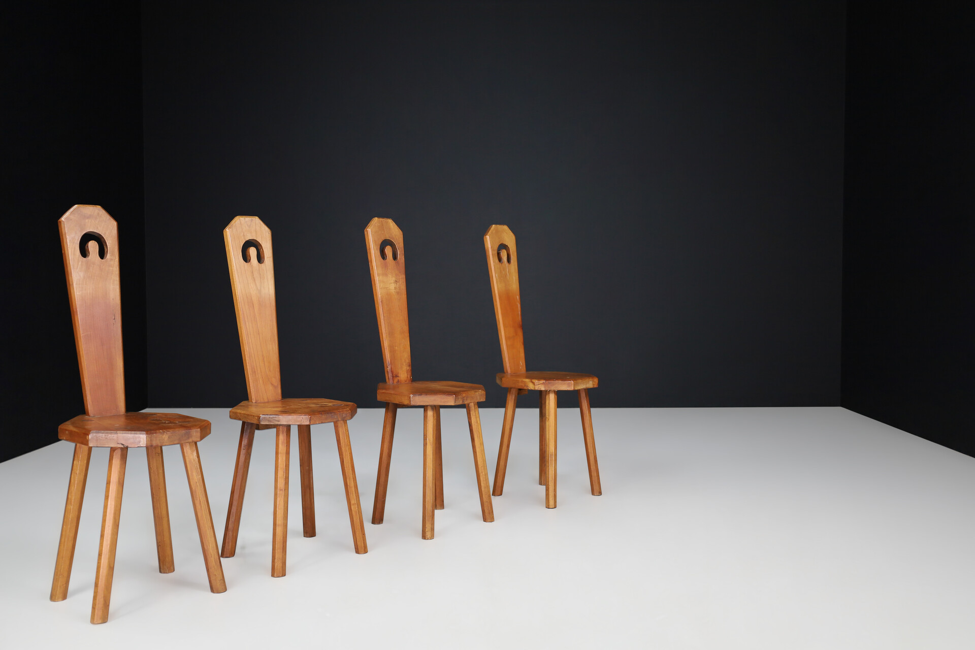 Primitive Chairs in Cherry wood, France ,1950s Mid-20th century