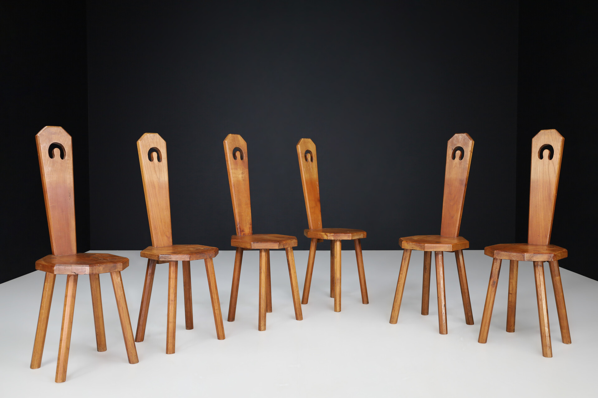 Primitive Chairs in Cherry wood, France ,1950s Mid-20th century