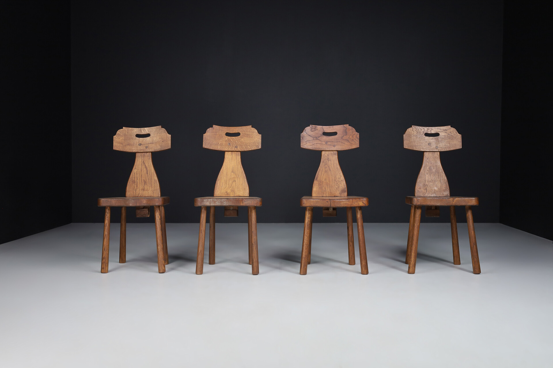 Primitive Modern Oak Dinning chairs , Italy 1950s Mid-20th century