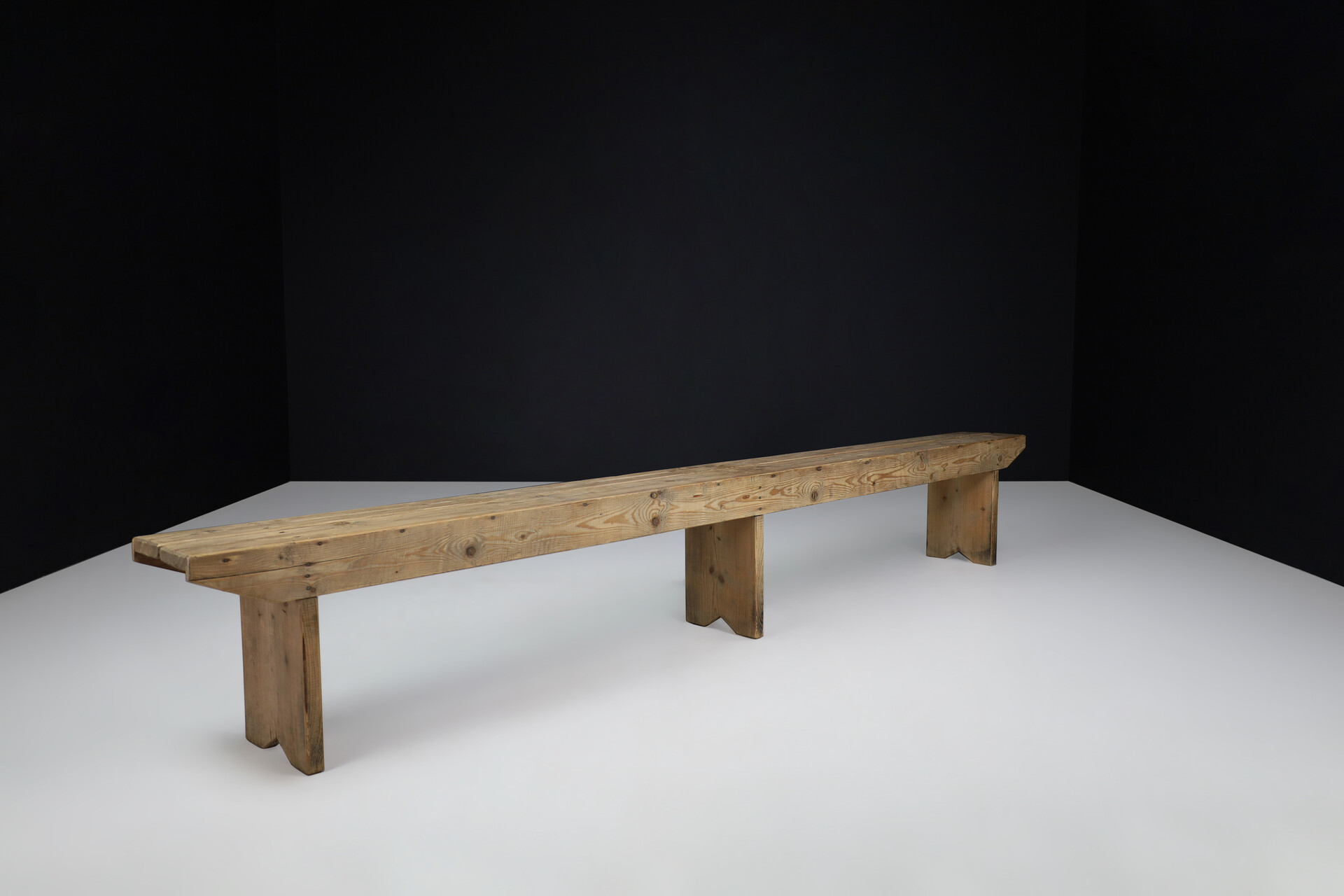 Primitive Patinated wooden bench, France 1950s Mid-20th century