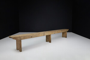 Primitive Patinated wooden bench, France 1950s Mid-20th century