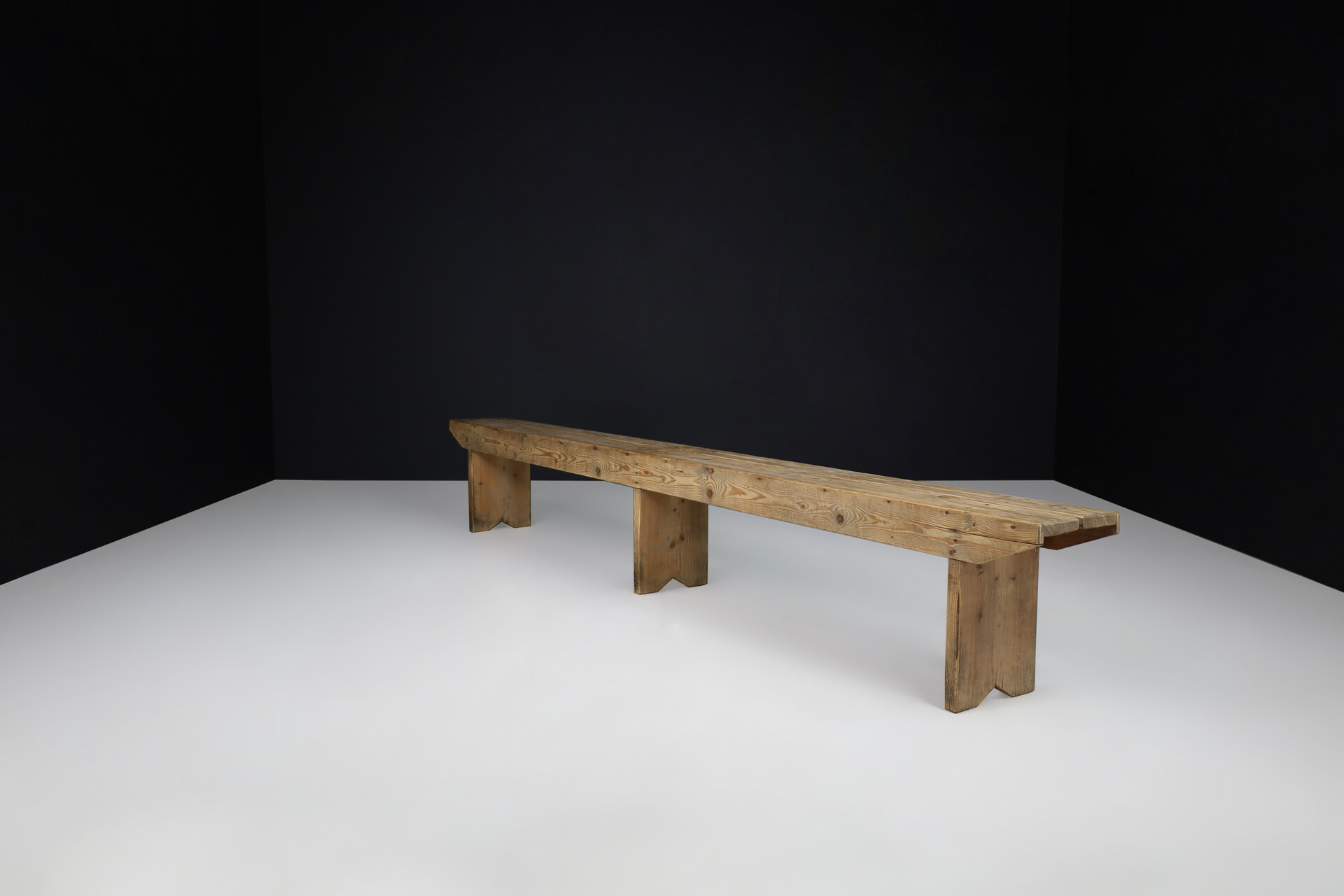 Primitive Patinated wooden bench, France 1950s Mid-20th century