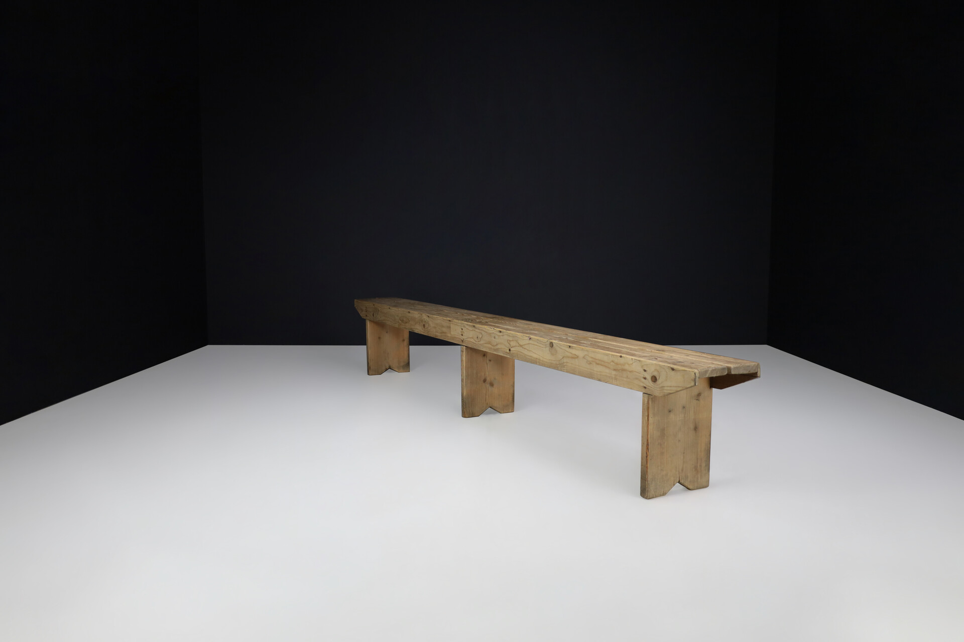 Primitive Patinated wooden bench, France 1950s Mid-20th century