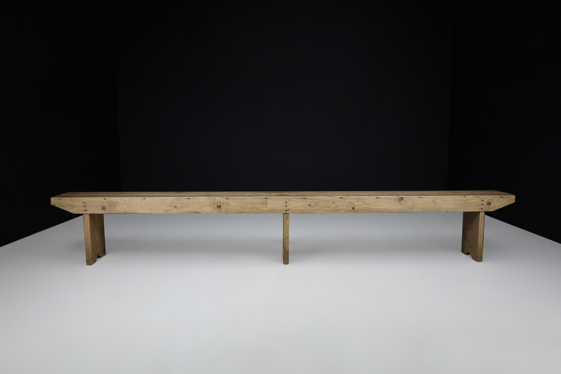 Primitive Patinated wooden bench, France 1950s Mid-20th century