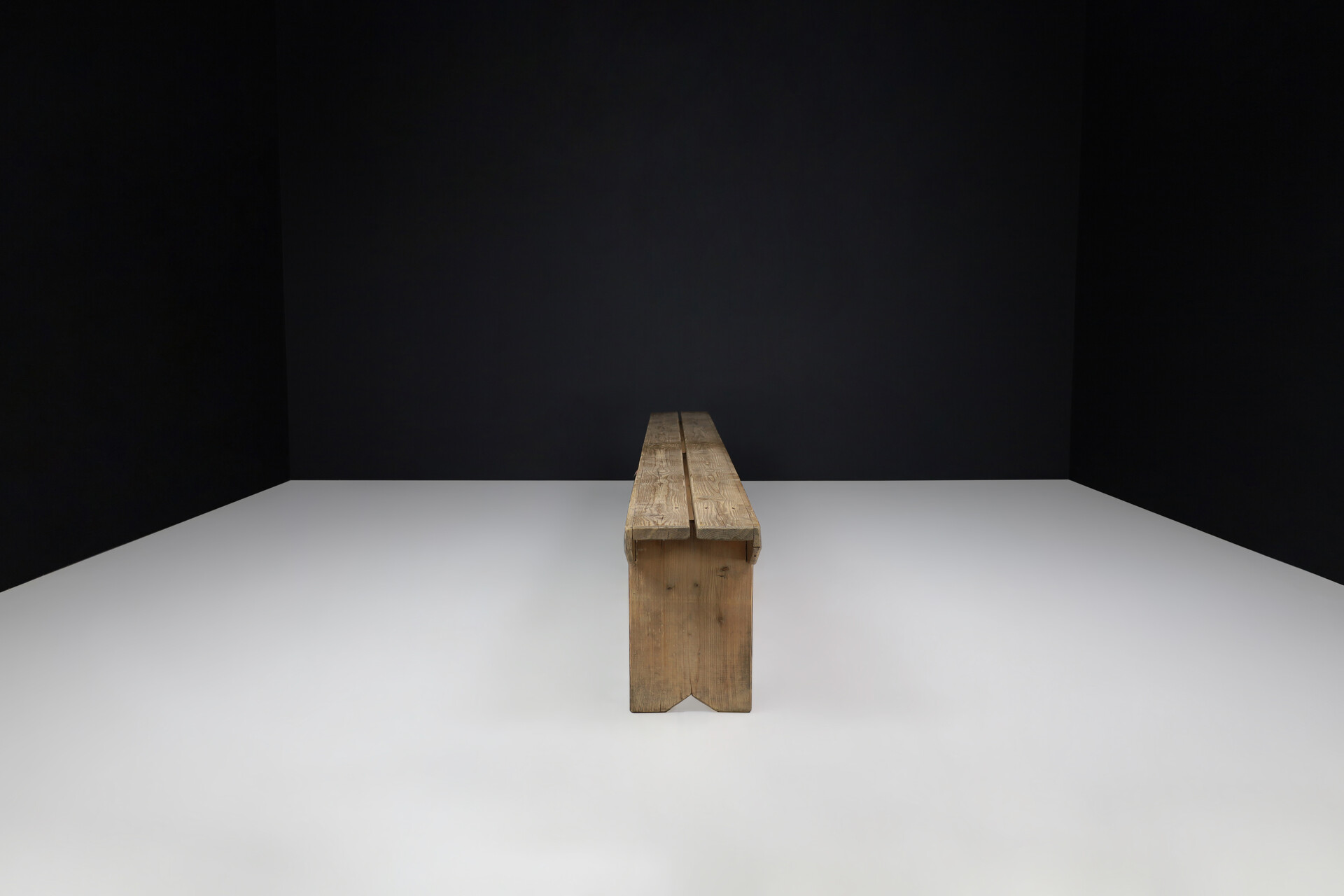 Primitive Patinated wooden bench, France 1950s Mid-20th century