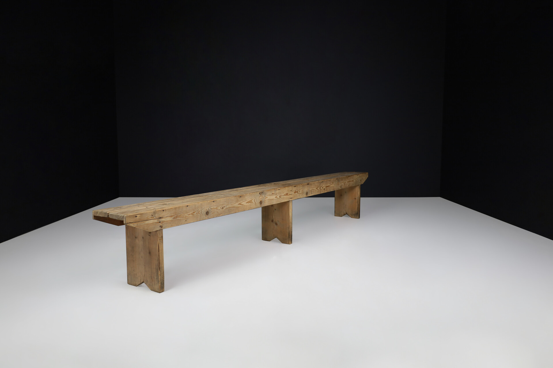 Primitive Patinated wooden bench, France 1950s Mid-20th century