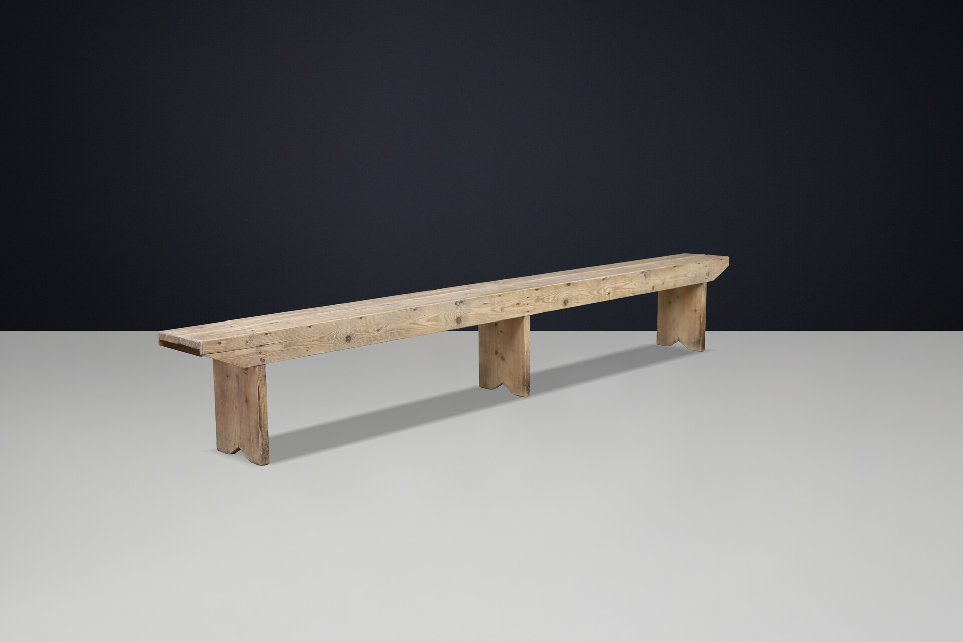 Primitive Pinewood 300 cm bench, France 1950s Mid-20th century