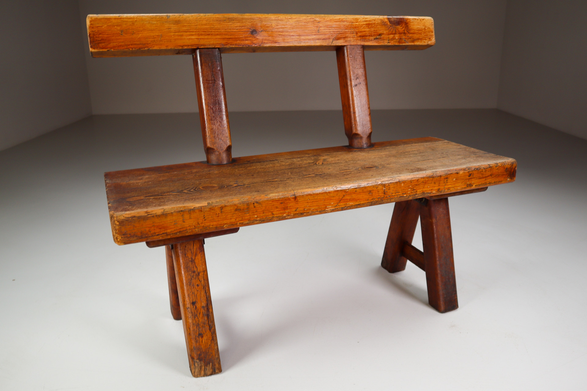 Primitive Pinewood bench, France 1960s Late-20th century