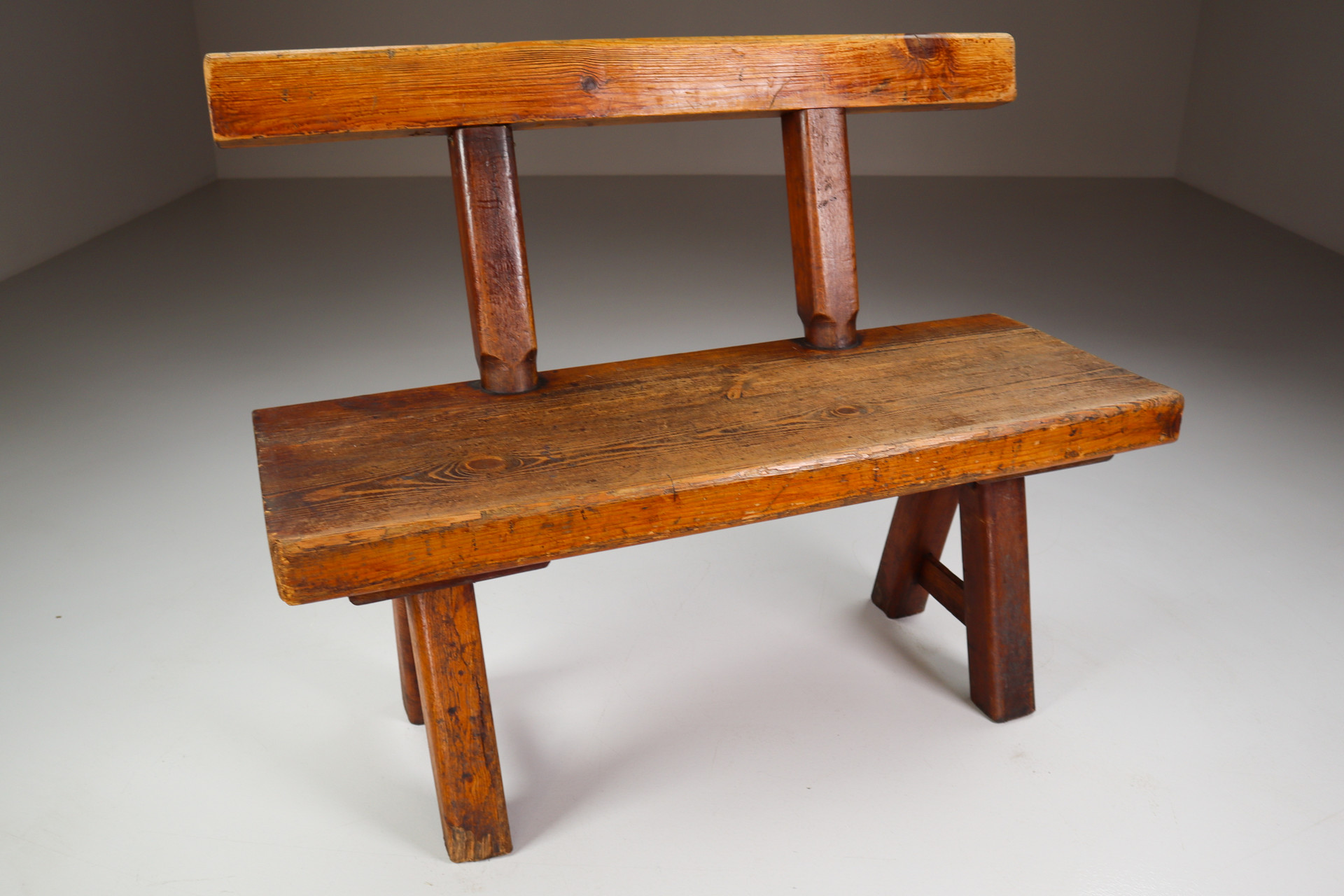 Primitive Pinewood bench, France 1960s Late-20th century