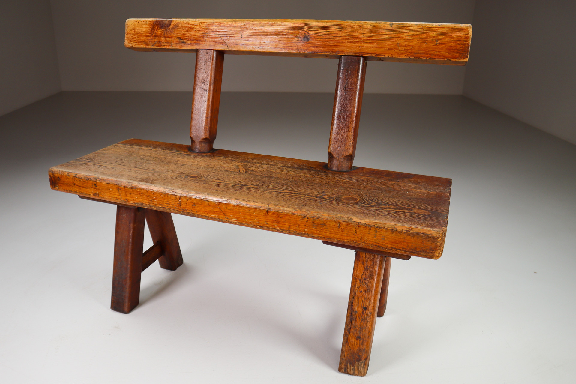 Primitive Pinewood bench, France 1960s Late-20th century