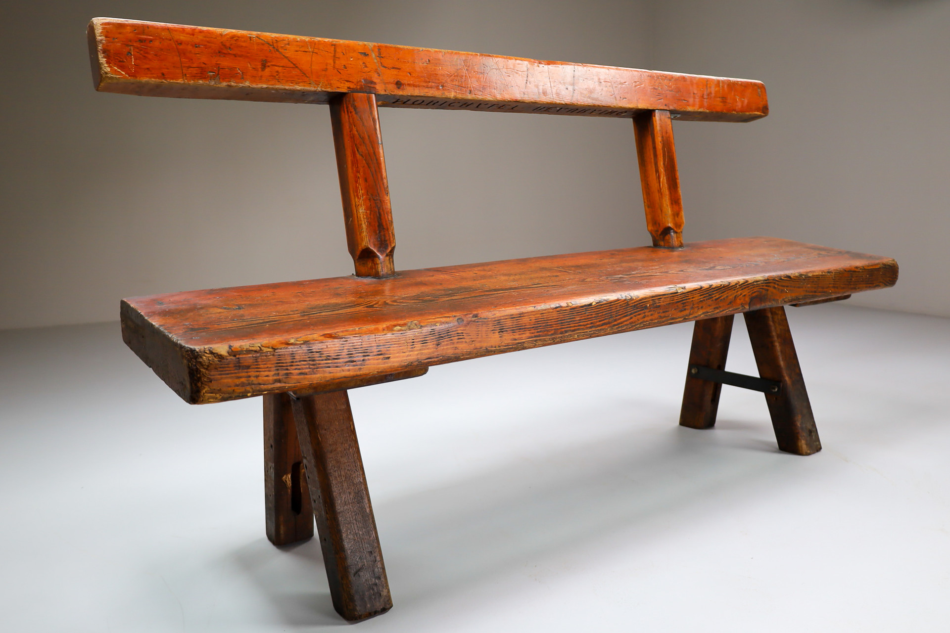 Primitive Pinewood Bench, France 1960s Mid-20th century