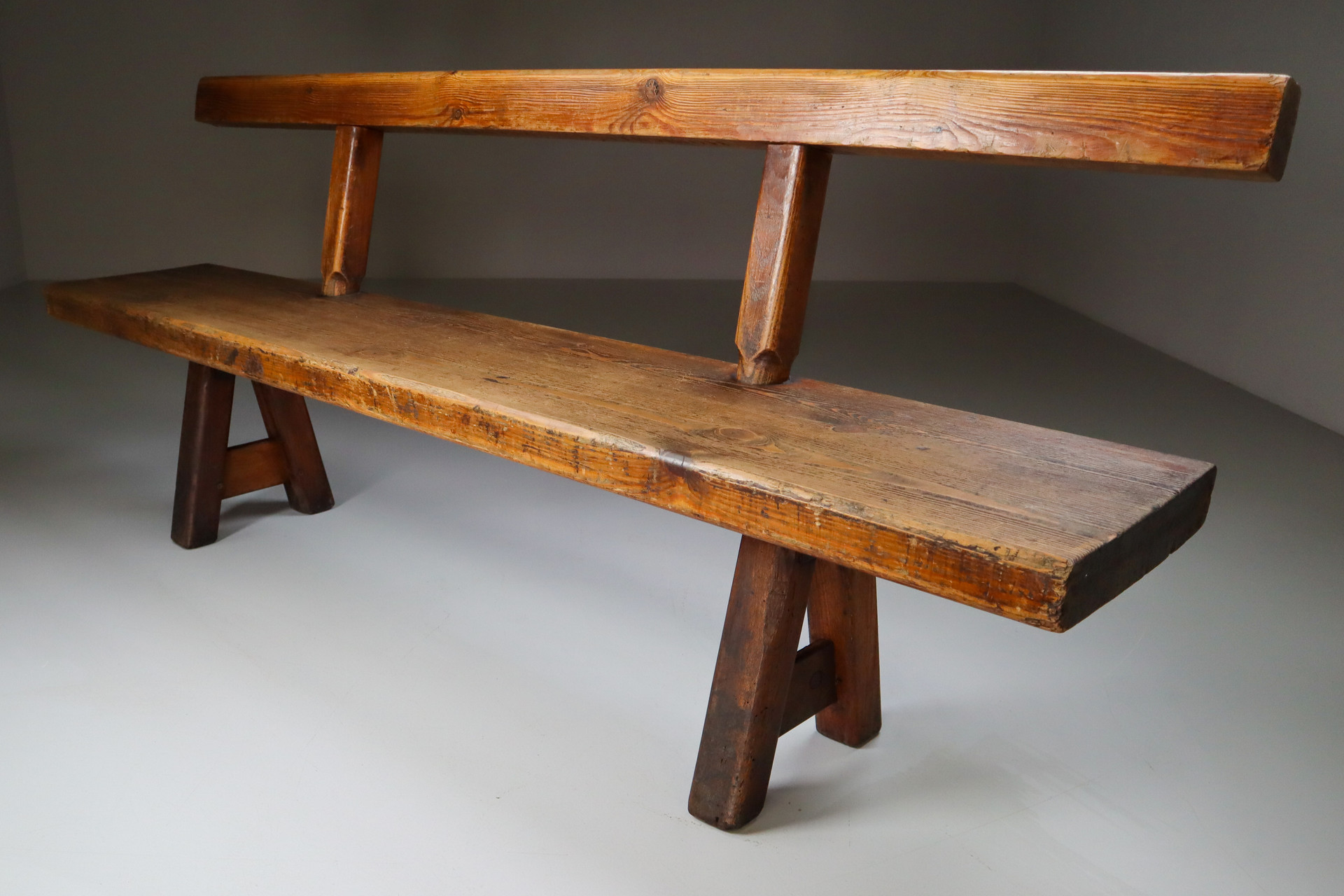 Primitive Pinewood bench, France 1960s Mid-20th century