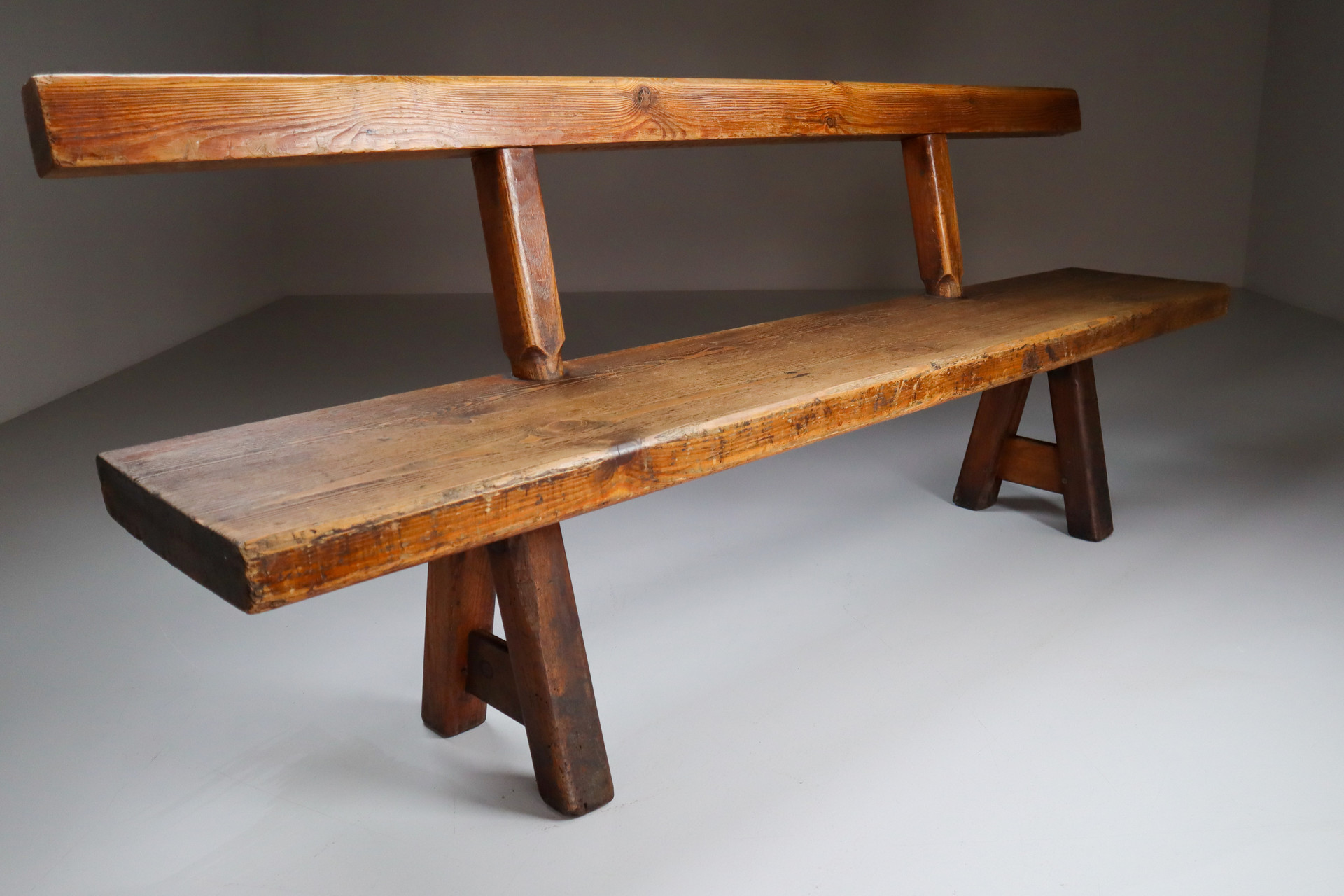 Primitive Pinewood bench, France 1960s Mid-20th century