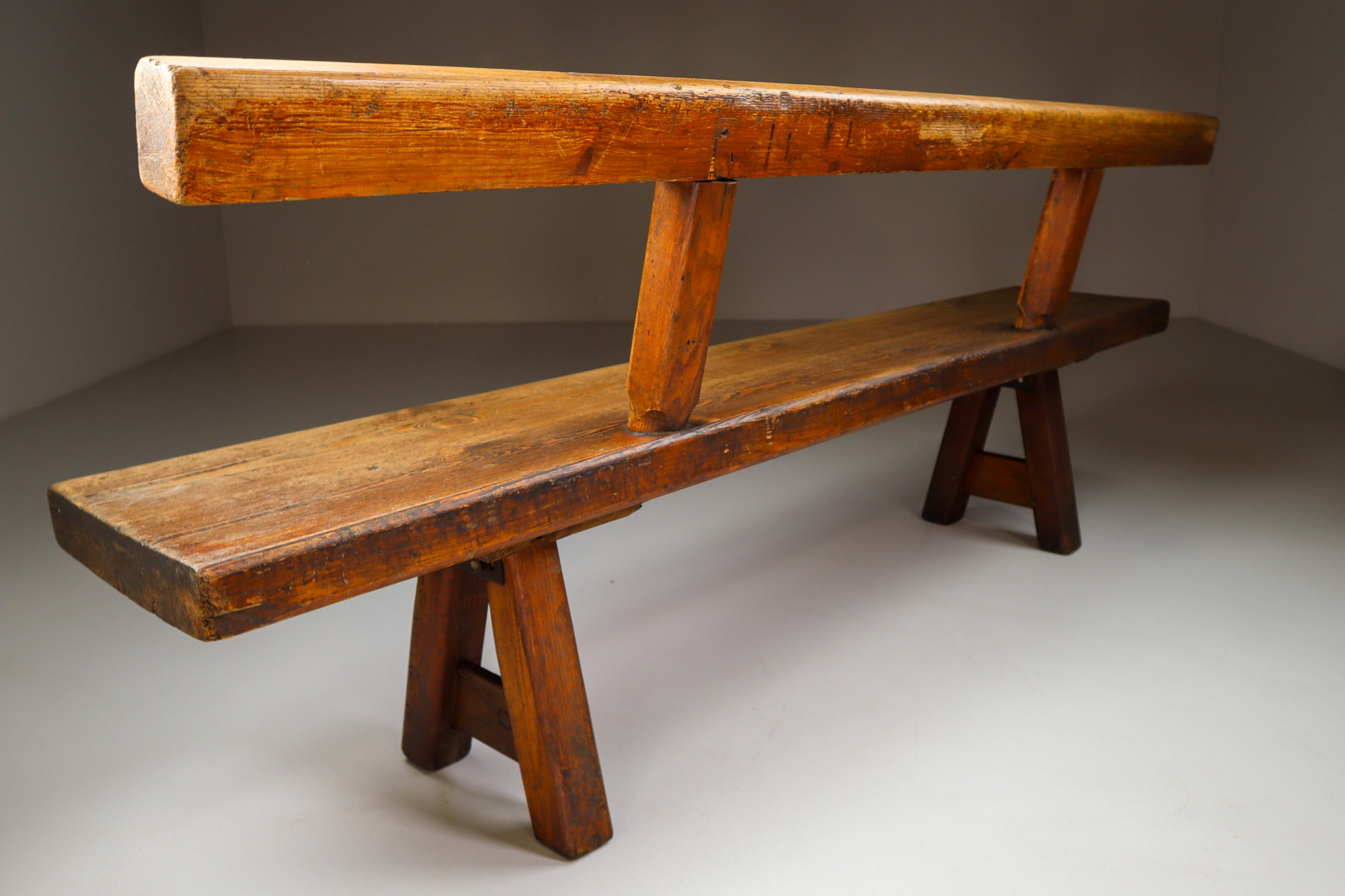 Primitive Pinewood bench, France 1960s Mid-20th century