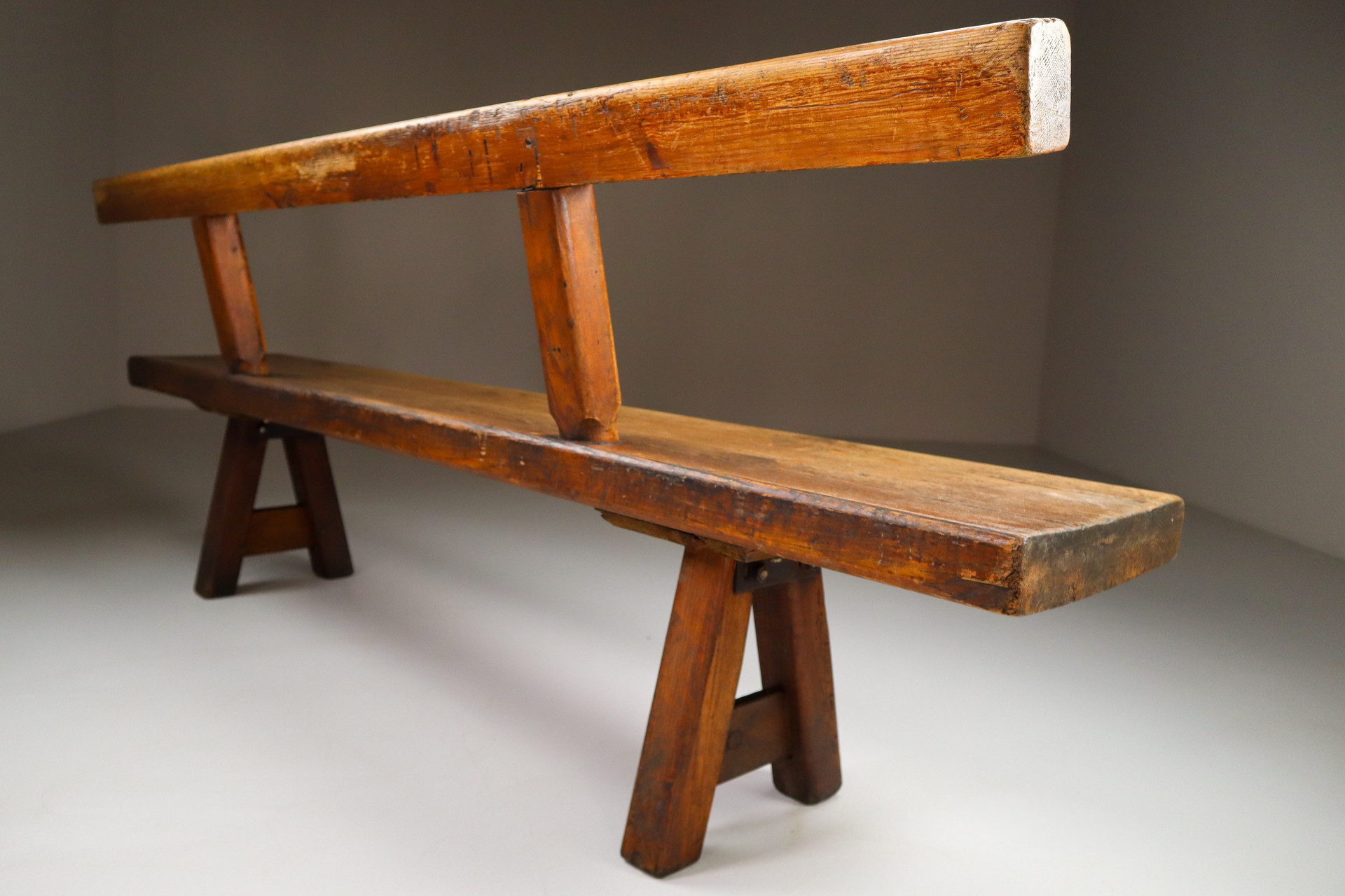 Primitive Pinewood bench, France 1960s Mid-20th century