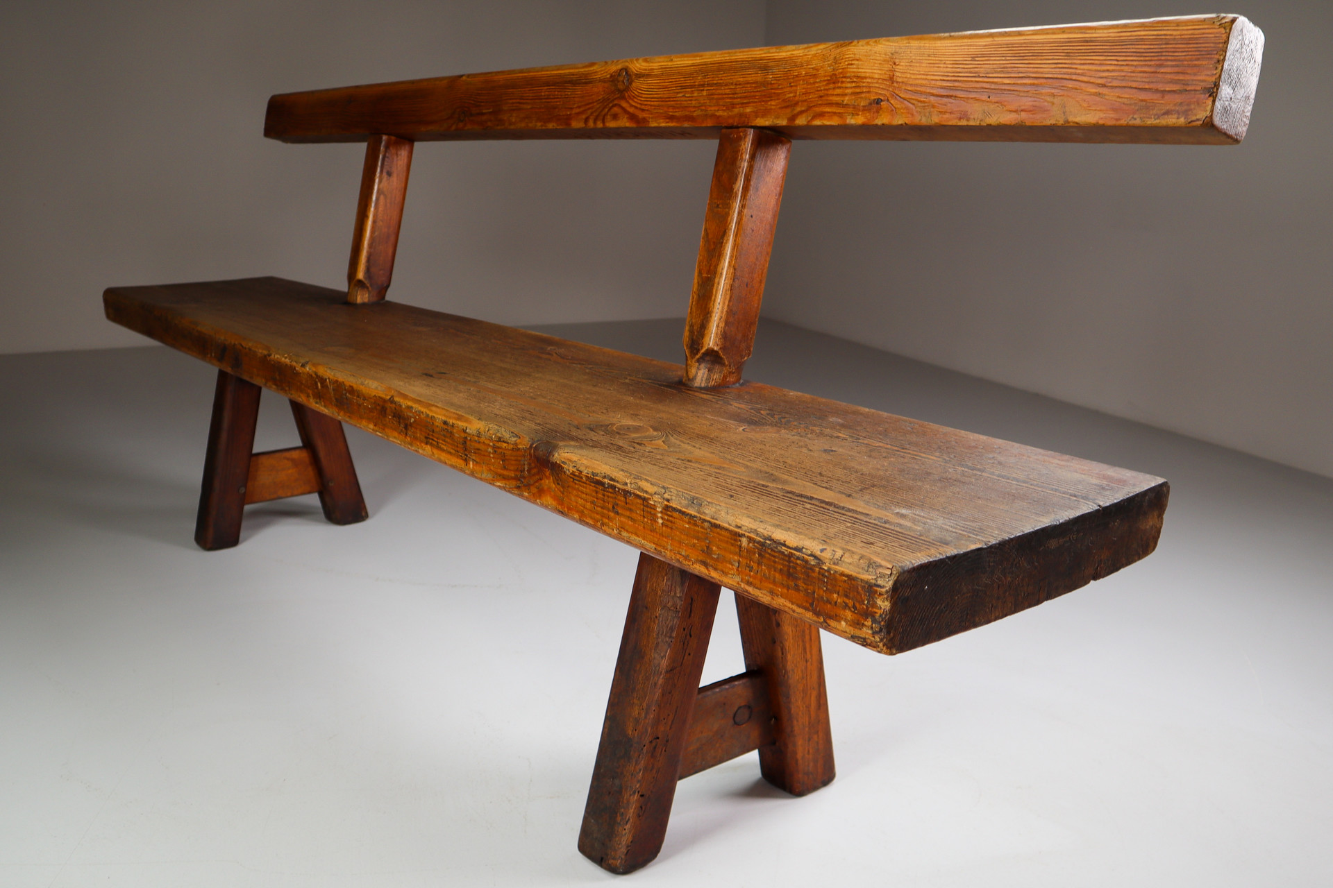 Primitive Pinewood bench, France 1960s Mid-20th century