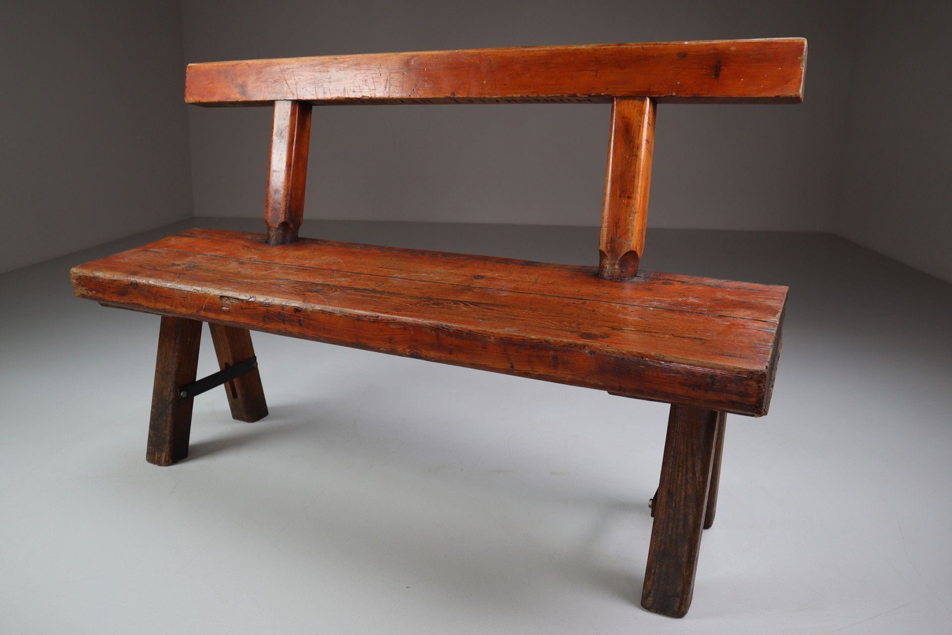 Primitive Pinewood bench, France 1960s Mid-20th century