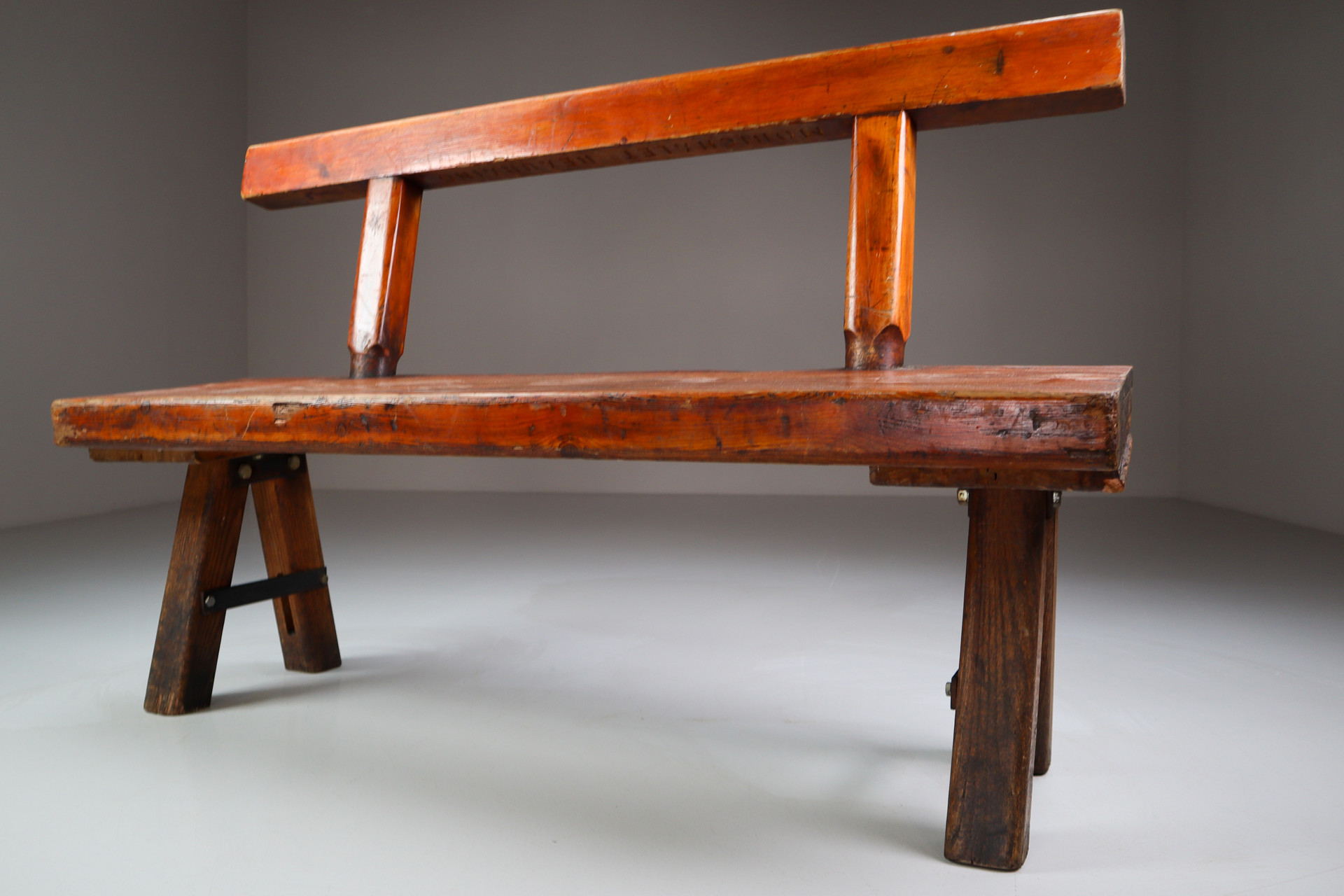 Primitive Pinewood bench, France 1960s Mid-20th century