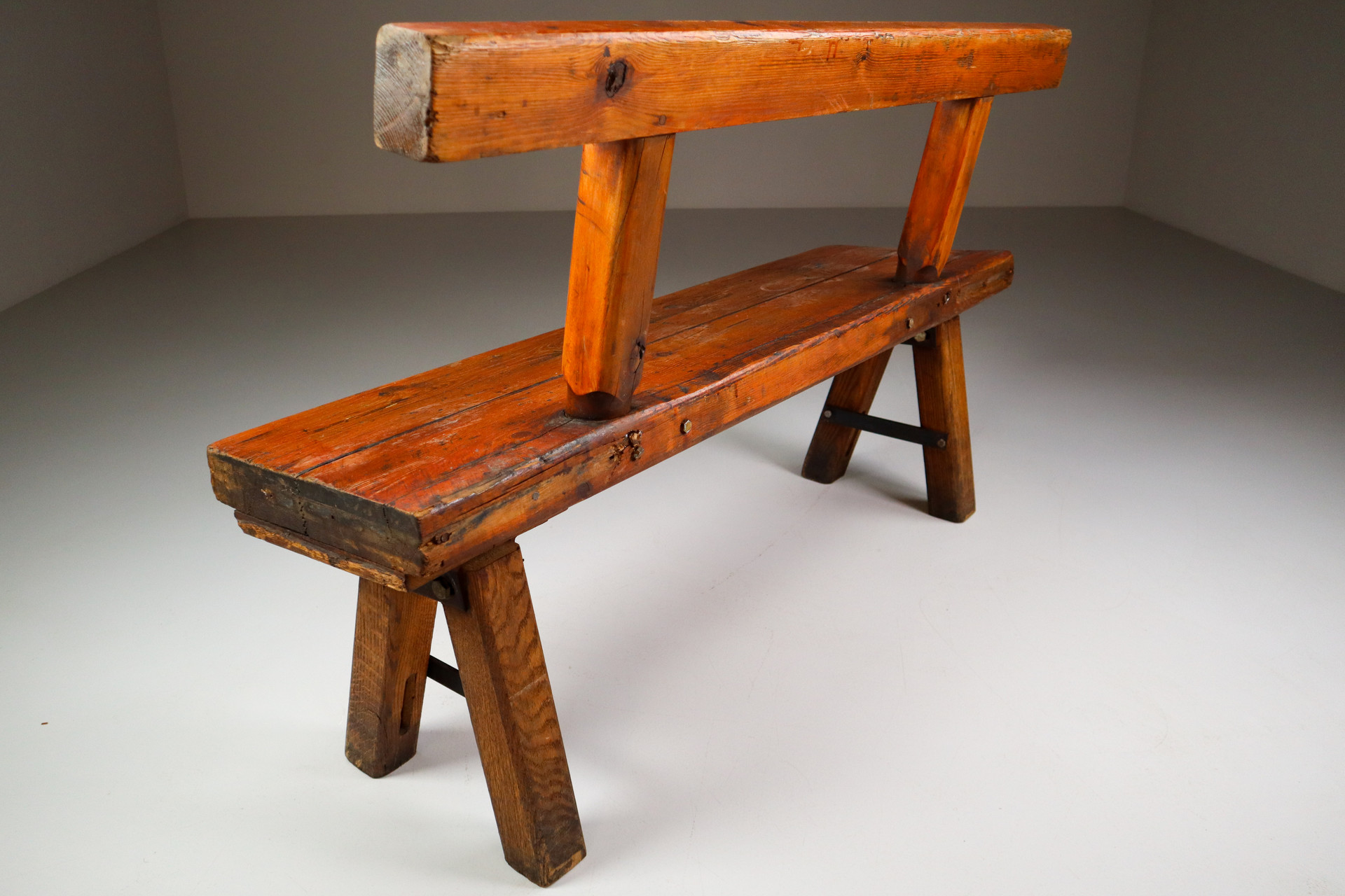Primitive Pinewood bench, France 1960s Mid-20th century