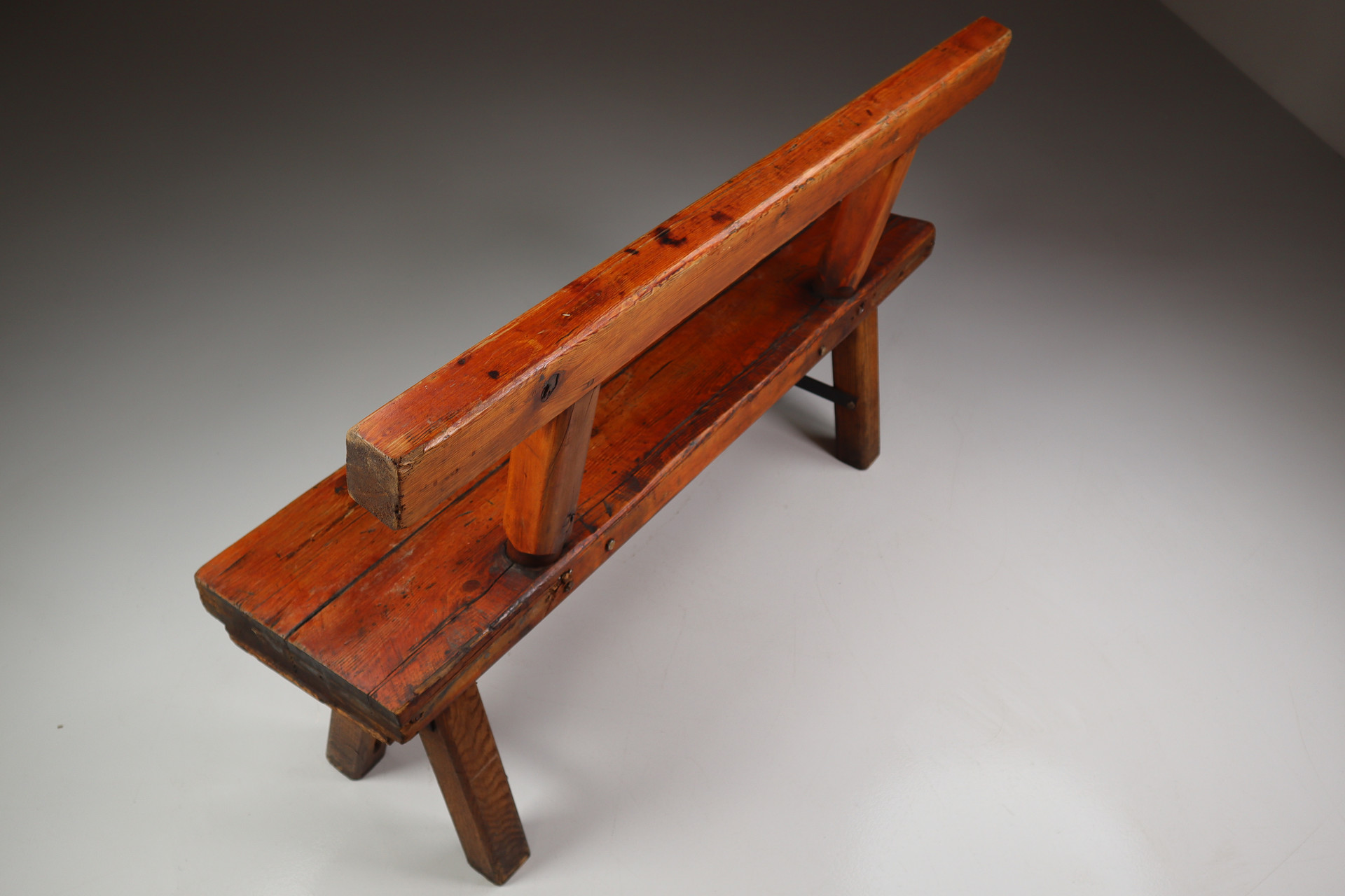 Primitive Pinewood bench, France 1960s Mid-20th century