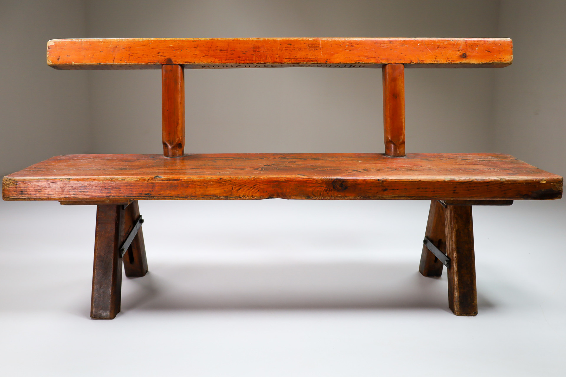 Primitive Pinewood bench, France 1960s Mid-20th century