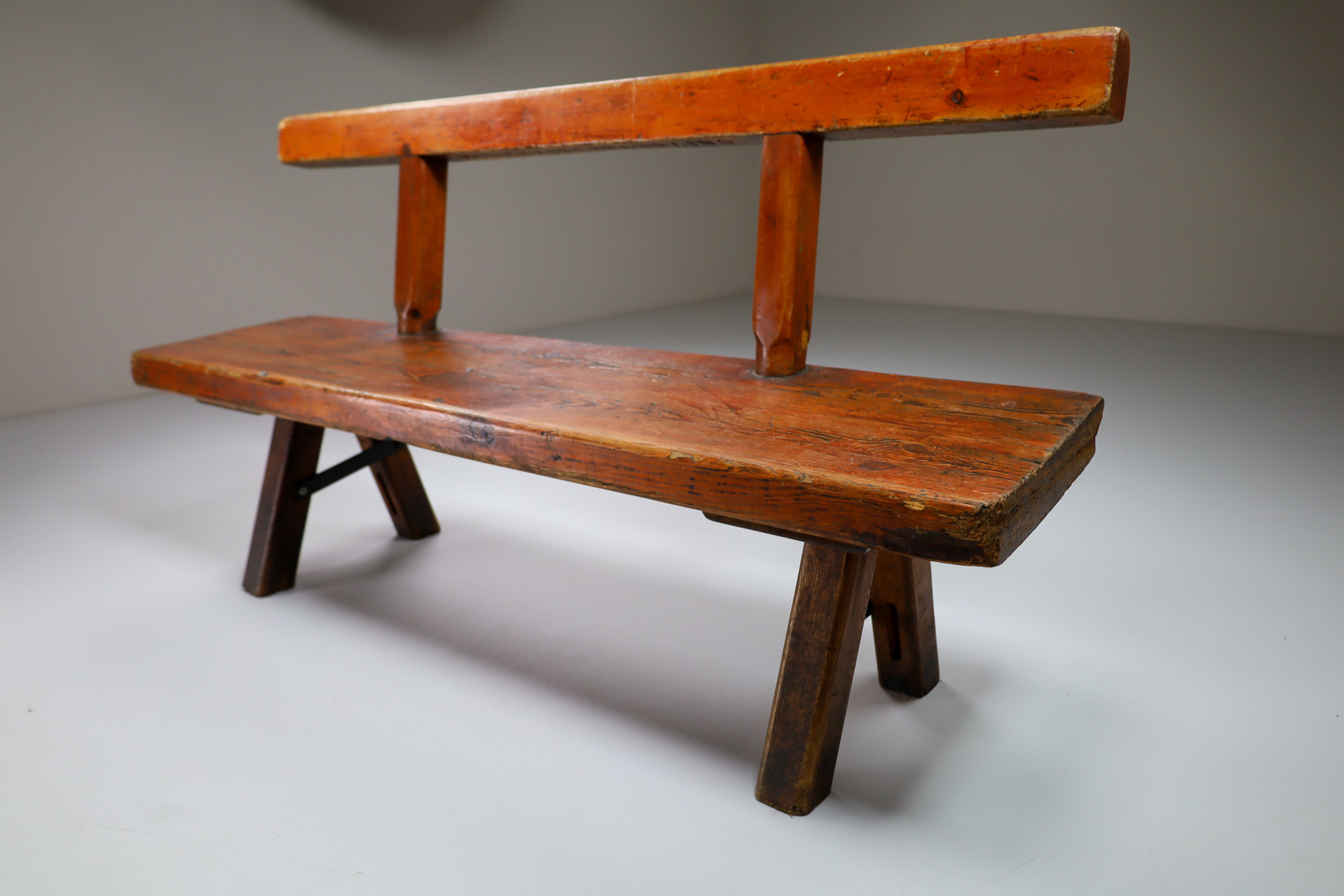 Primitive Pinewood bench, France 1960s Mid-20th century