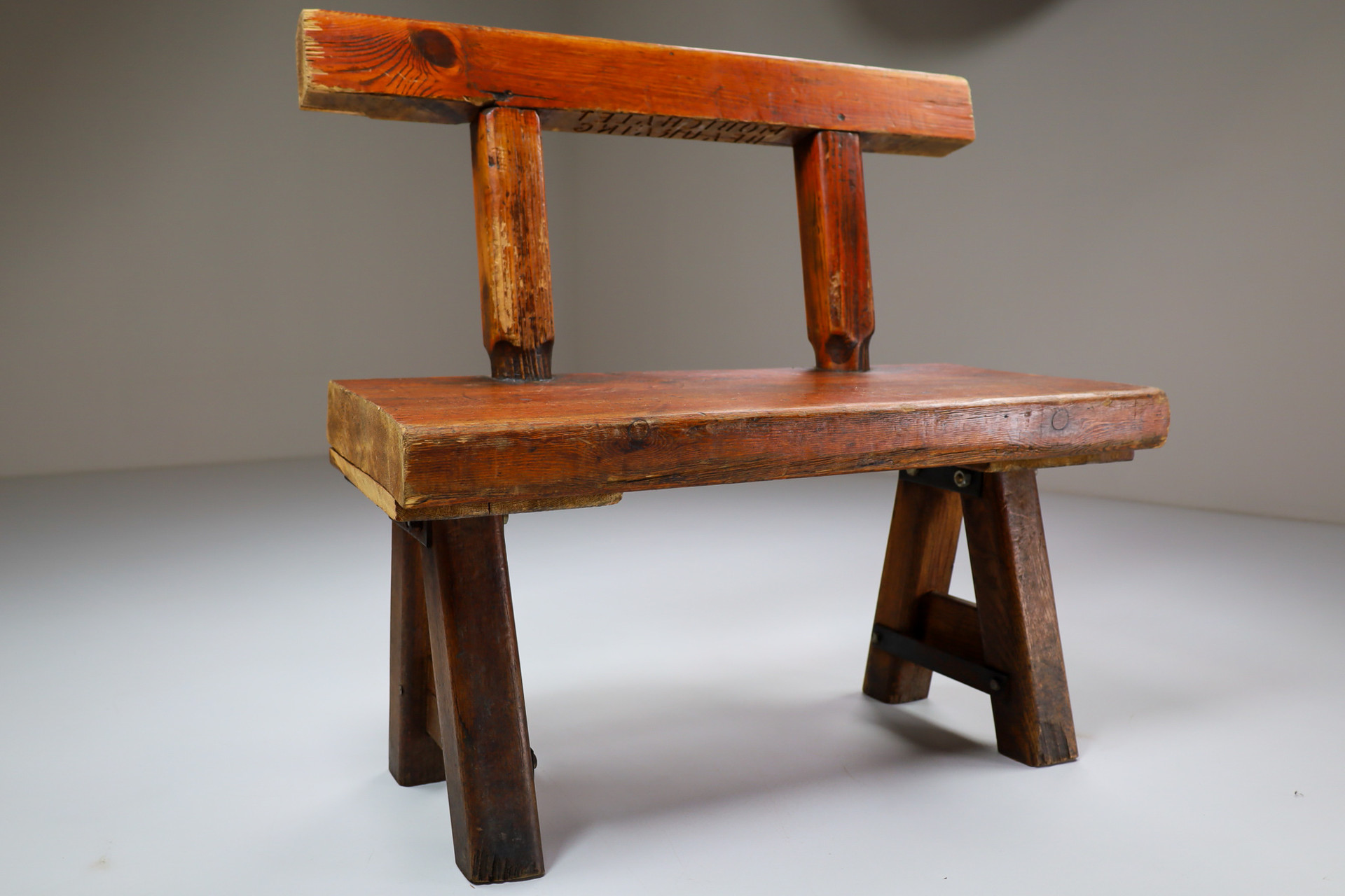 Primitive Pinewood Bench, France 1960s Mid-20th century