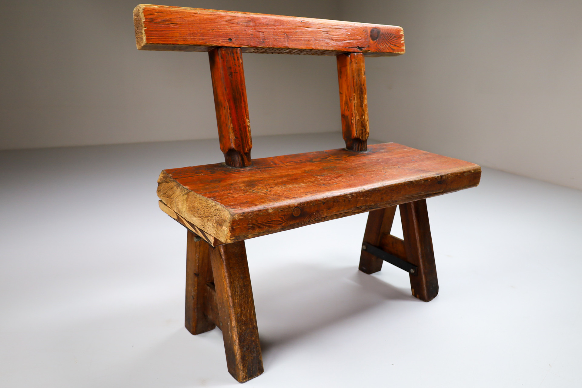 Primitive Pinewood Bench, France 1960s Mid-20th century