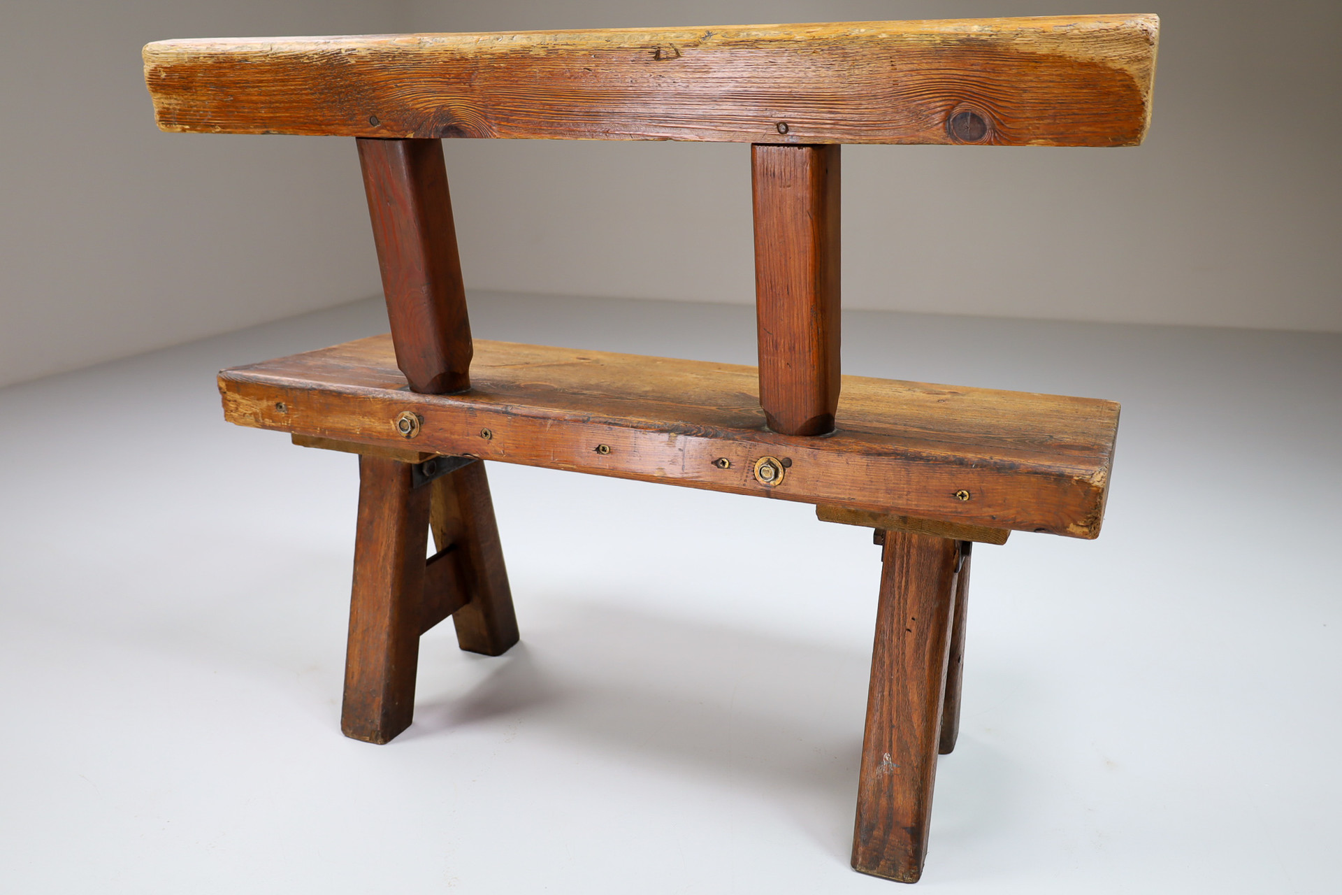 Primitive Pinewood Bench, France 1960s Mid-20th century