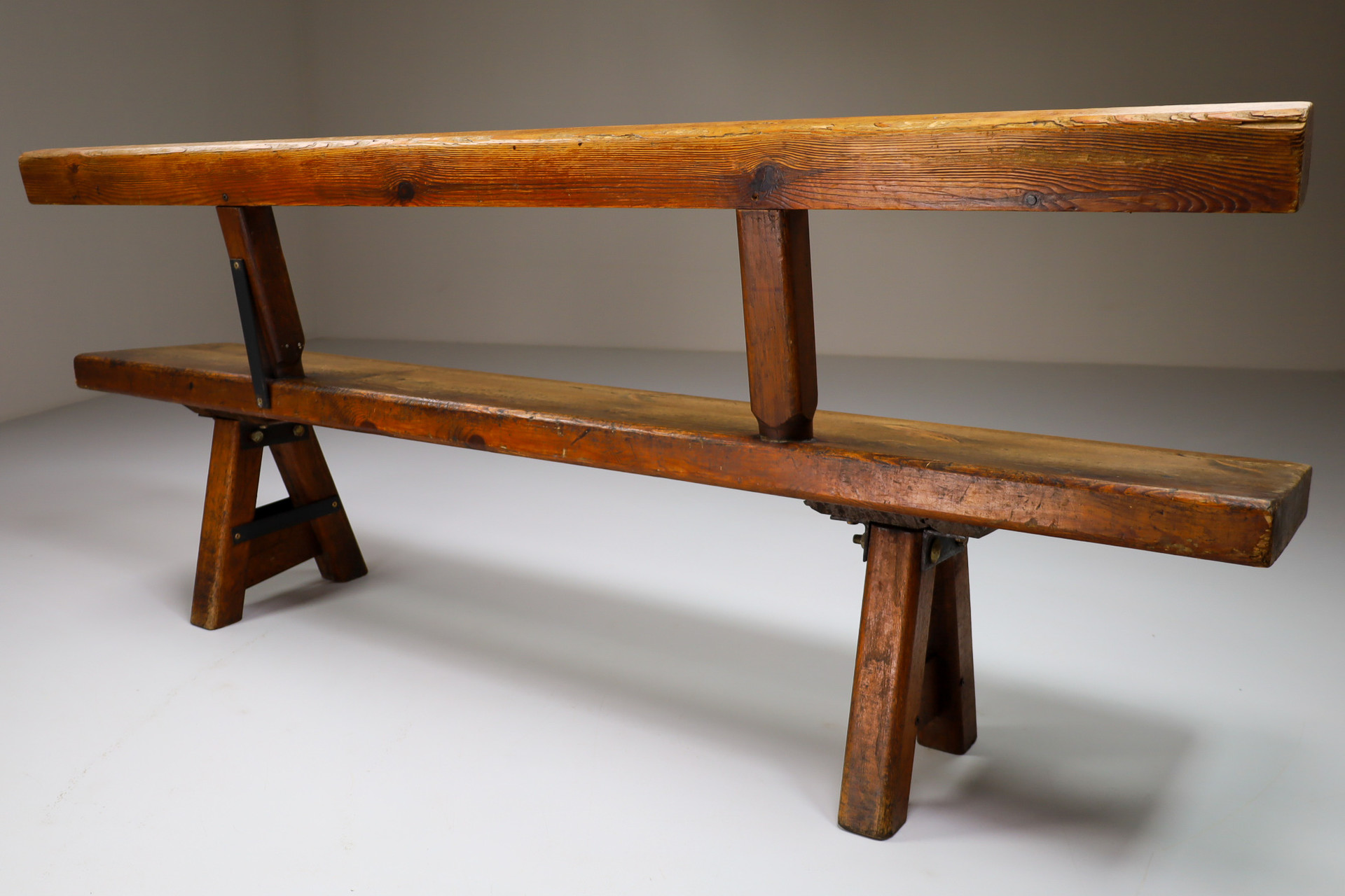 Primitive Pinewood Bench, France 1960s Mid-20th century