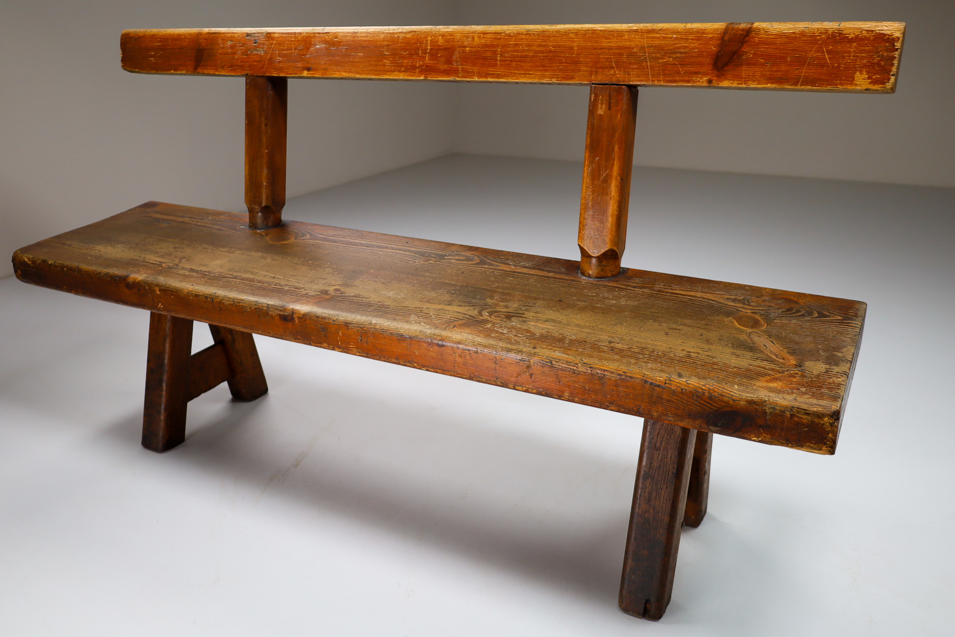 Primitive Pinewood Bench, France 1960s Mid-20th century