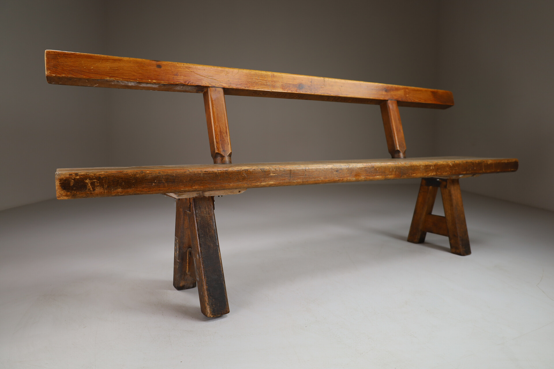 Primitive Pinewood Bench, France 1960s Mid-20th century