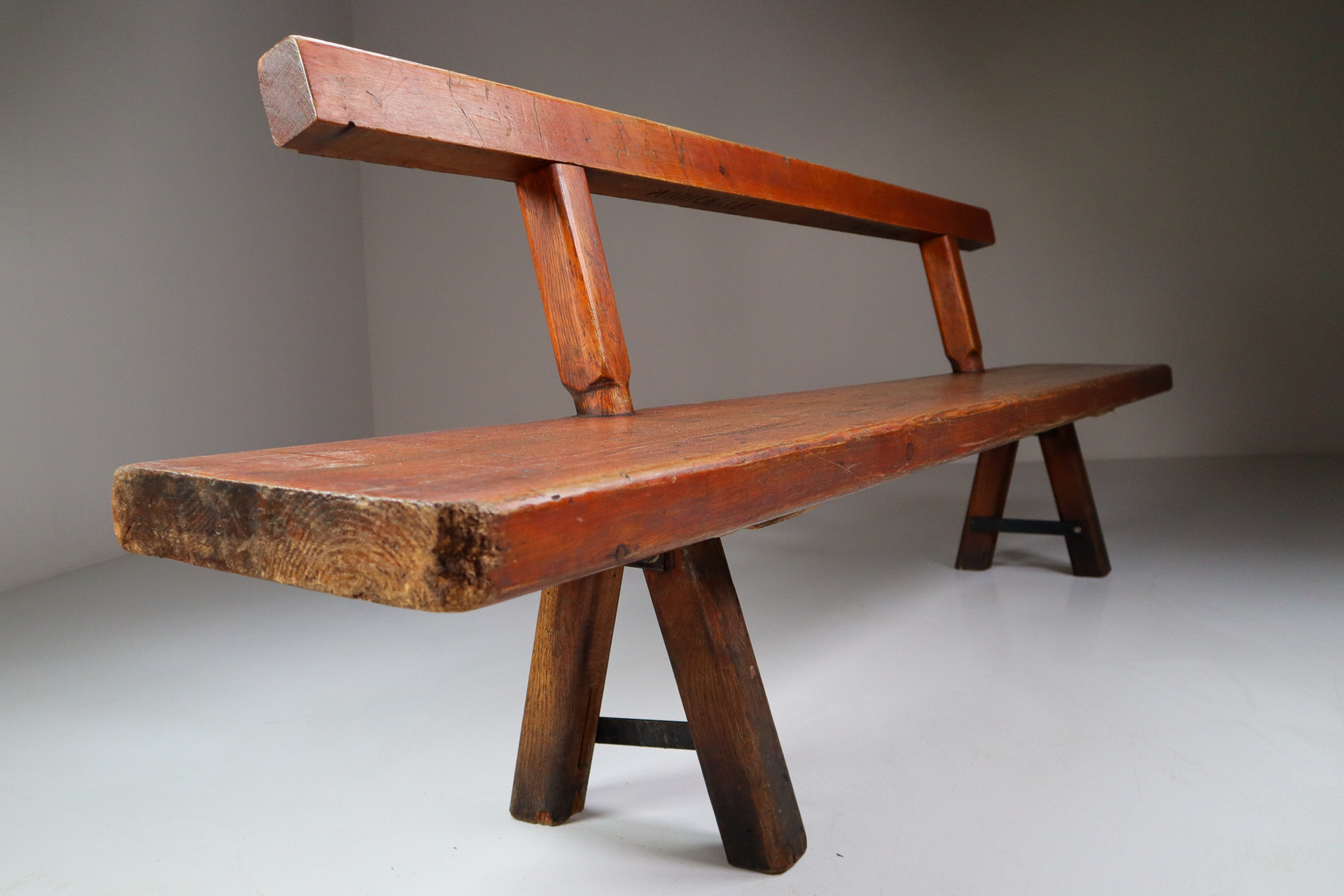 Primitive Pinewood Bench, France 1960s Mid-20th Century Mid-20th century