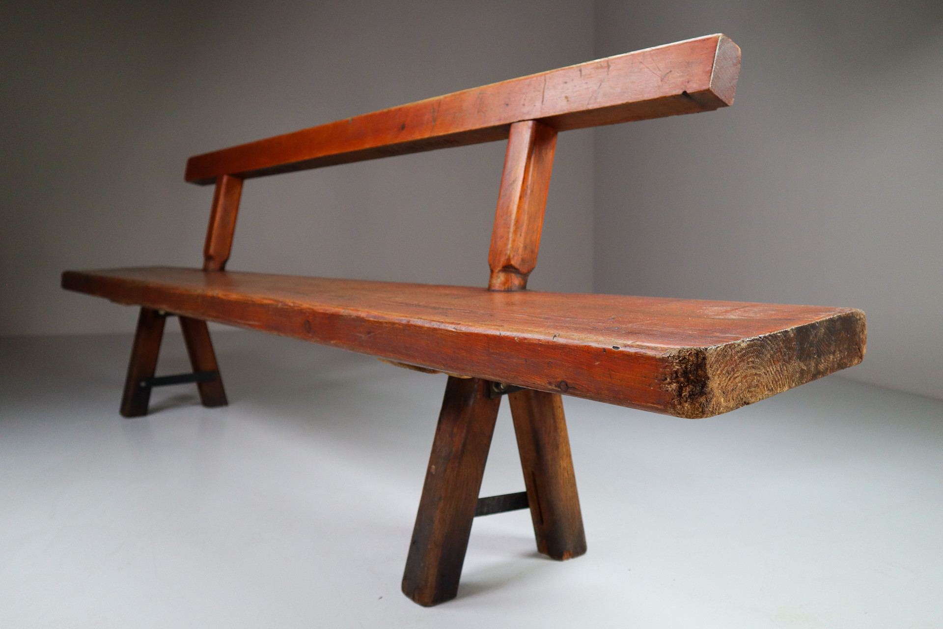 Primitive Pinewood Bench, France 1960s Mid-20th Century Mid-20th century
