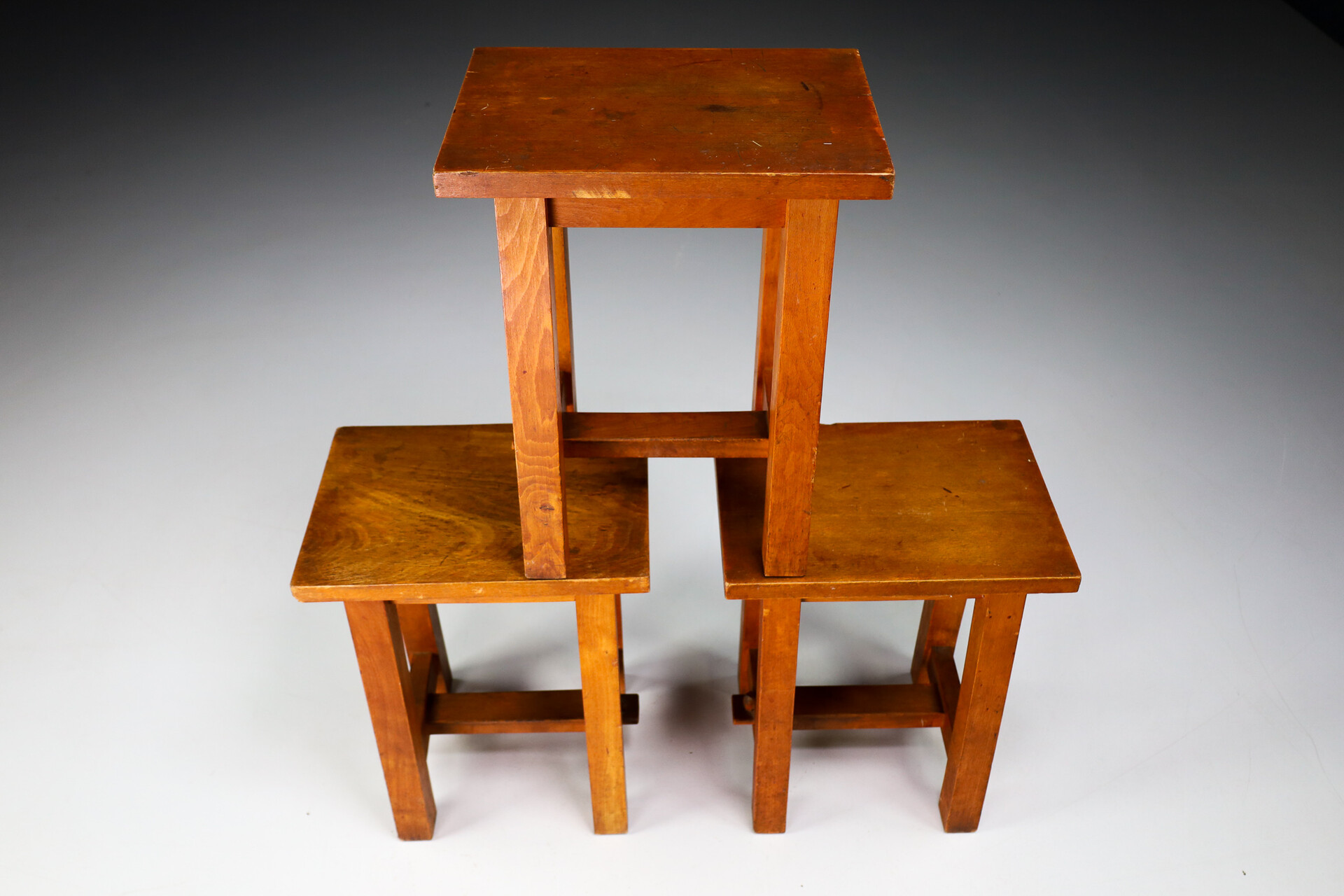 Primitive Set/4 wooden stools , France 1950s Mid-20th century