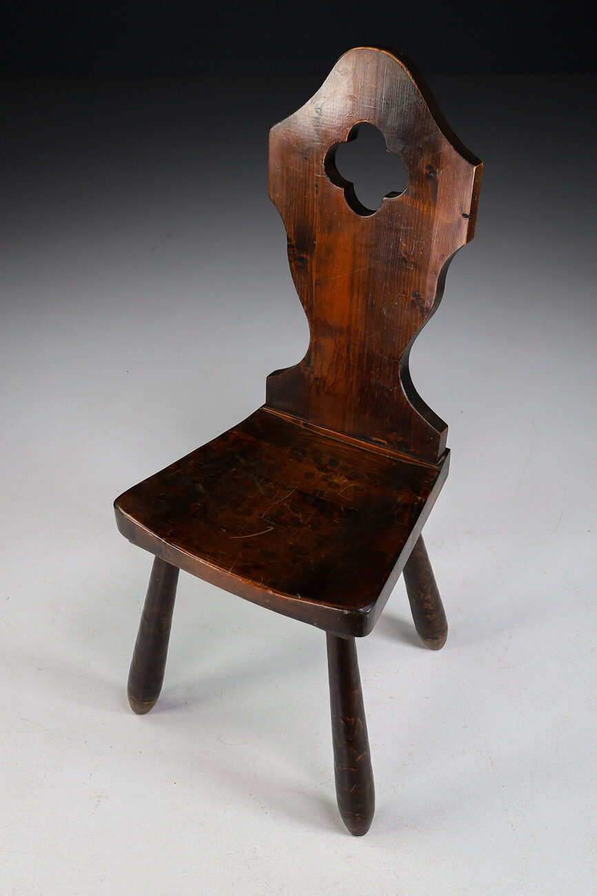 Primitive Stained pine wood dining chairs , France 1950s Mid-20th century