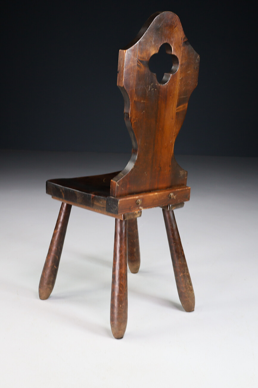 Primitive Stained pine wood dining chairs , France 1950s Mid-20th century