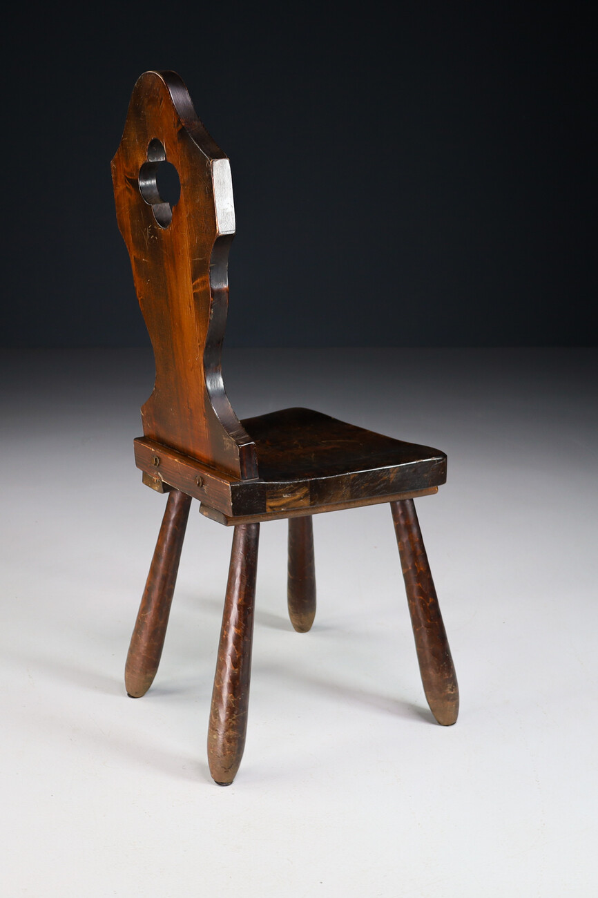 Primitive Stained pine wood dining chairs , France 1950s Mid-20th century