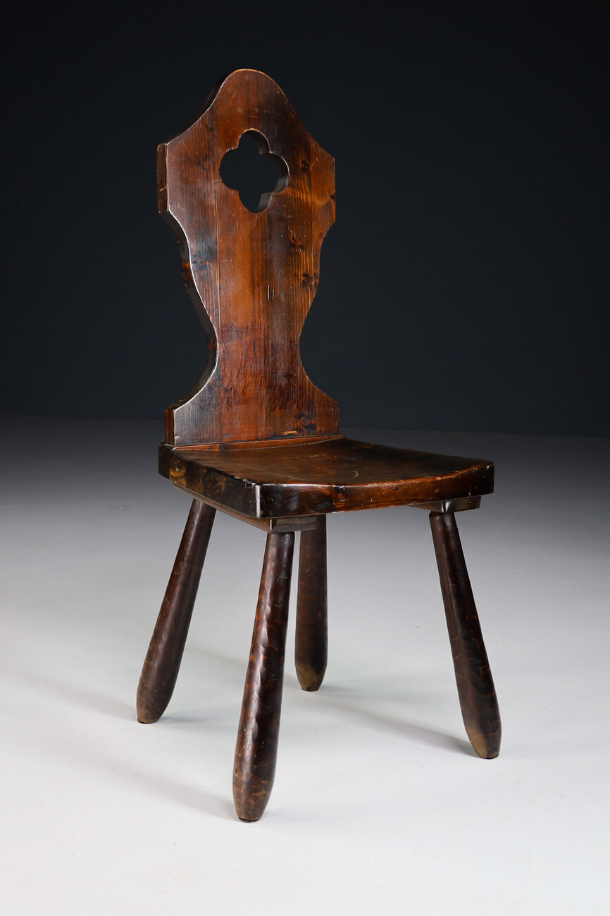 Primitive Stained pine wood dining chairs , France 1950s Mid-20th century