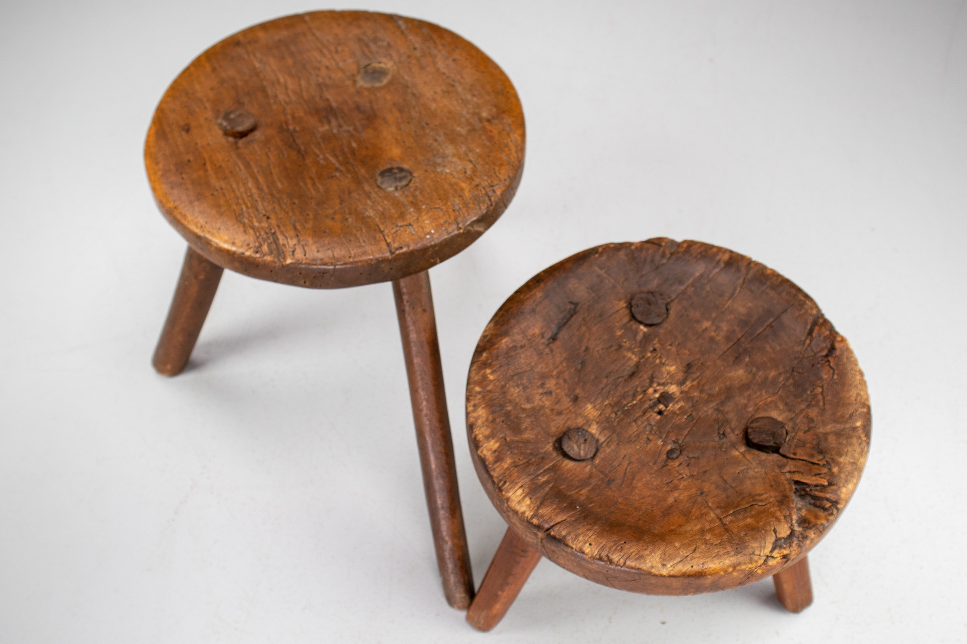 Primitive wood stools / tables France 1850s Mid-19th century