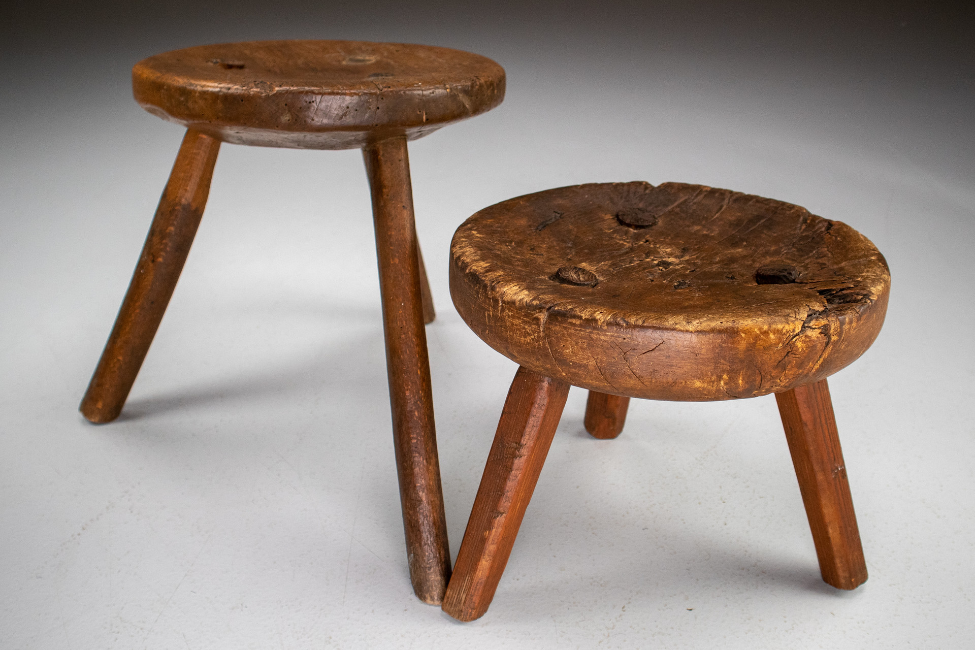 Primitive wood stools / tables France 1850s Mid-19th century
