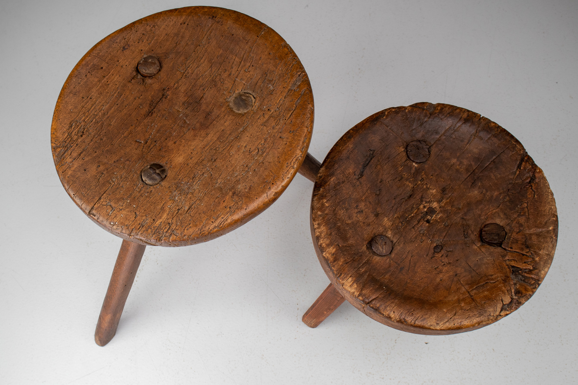 Primitive wood stools / tables France 1850s Mid-19th century