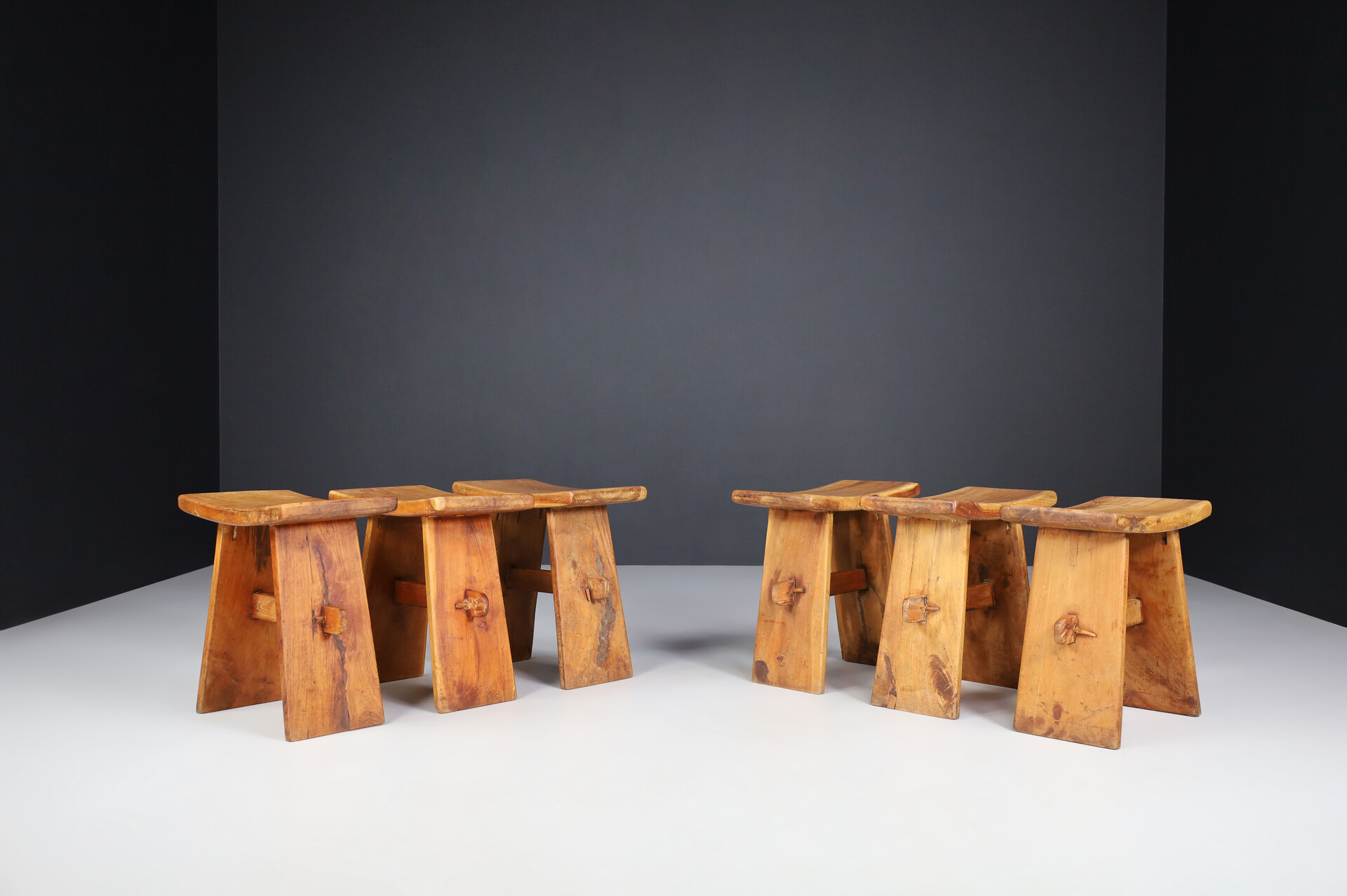Primitive Wooden stools, France 1960s Mid-20th century