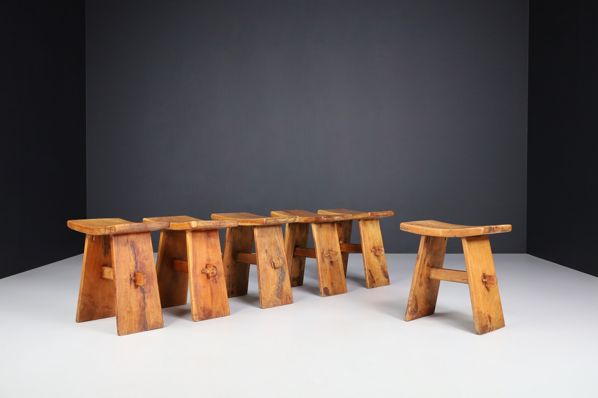 Primitive Wooden stools, France 1960s Mid-20th century