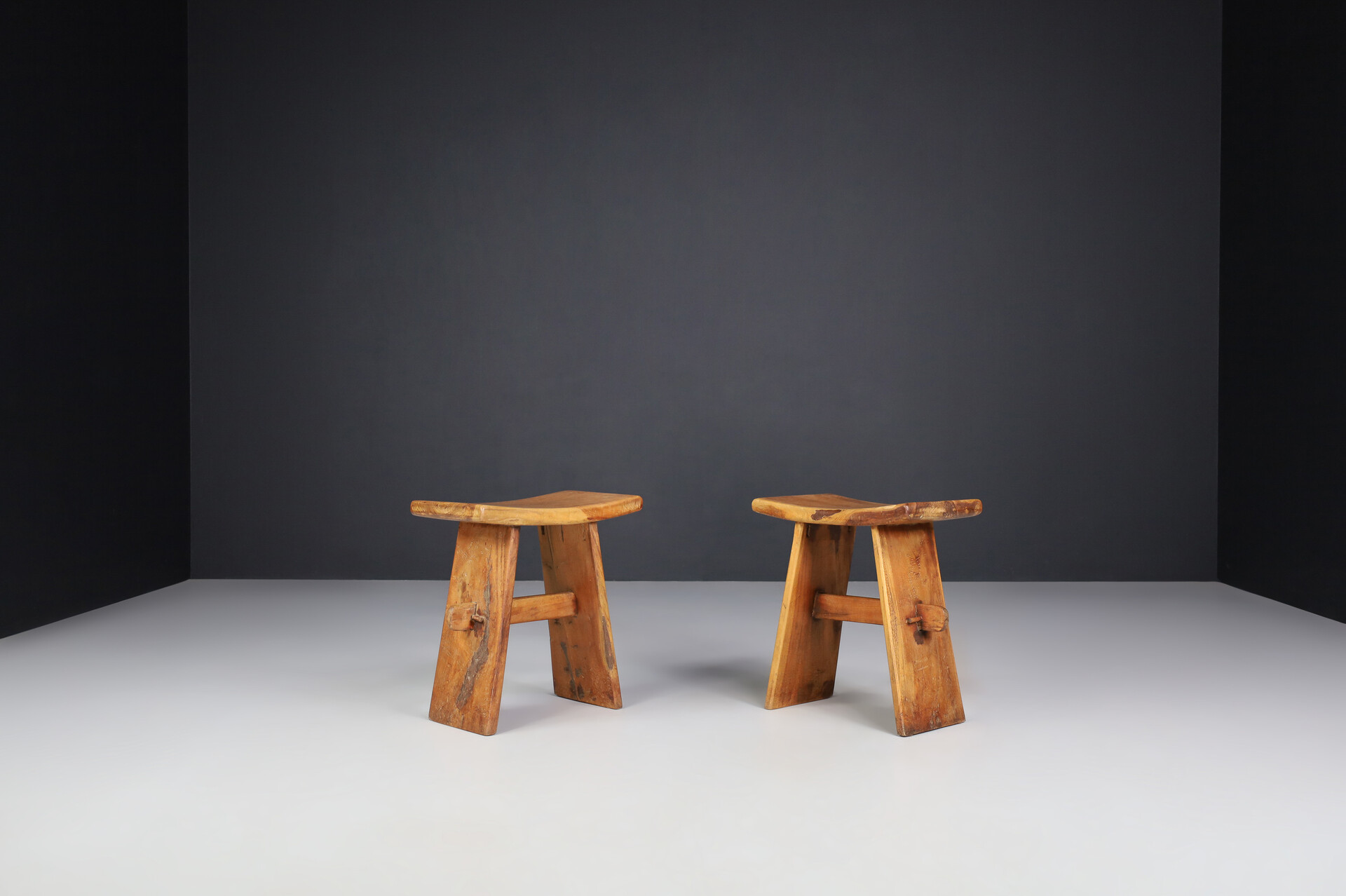 Primitive Wooden stools, France 1960s Mid-20th century