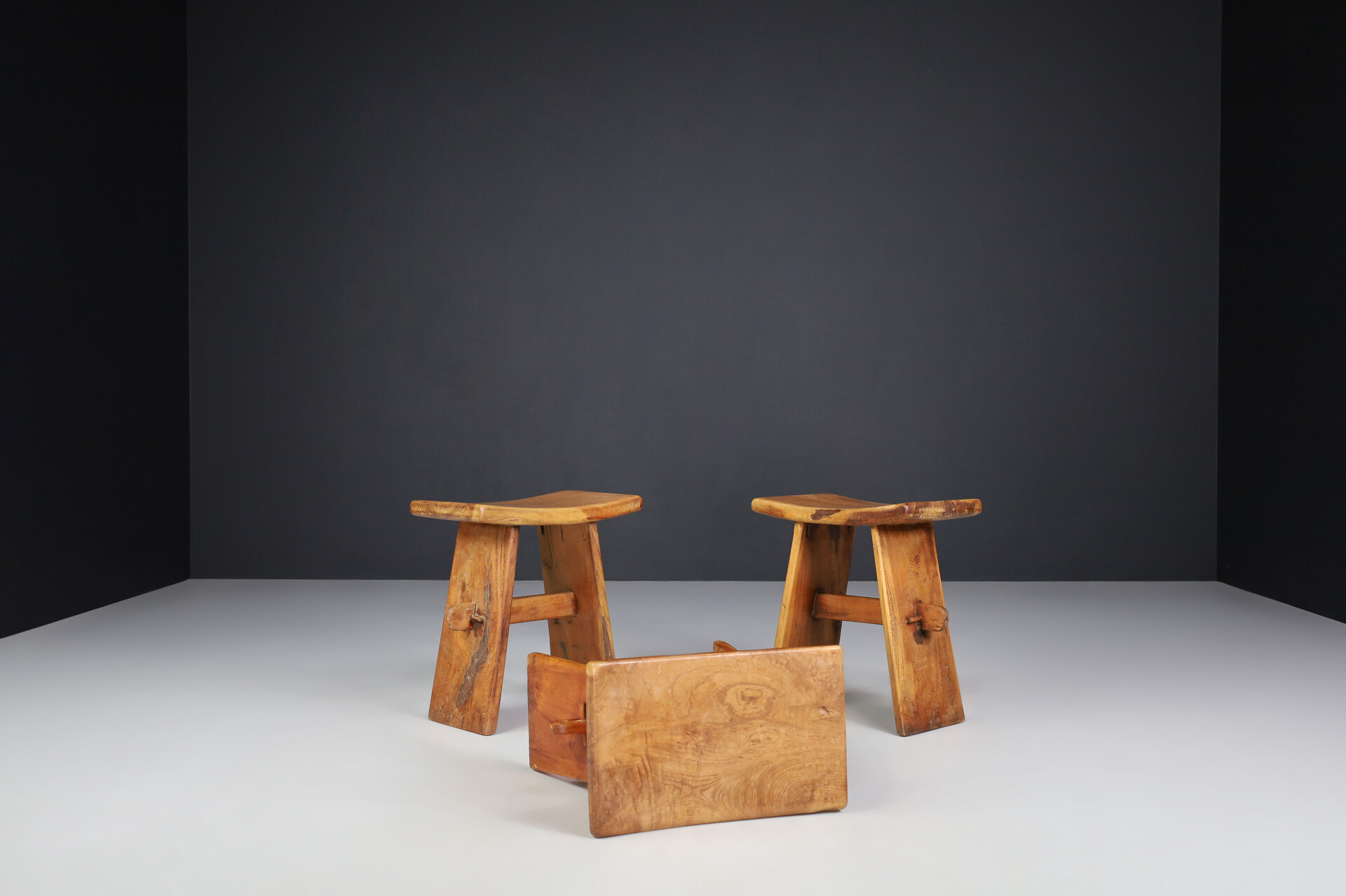 Primitive Wooden stools, France 1960s Mid-20th century