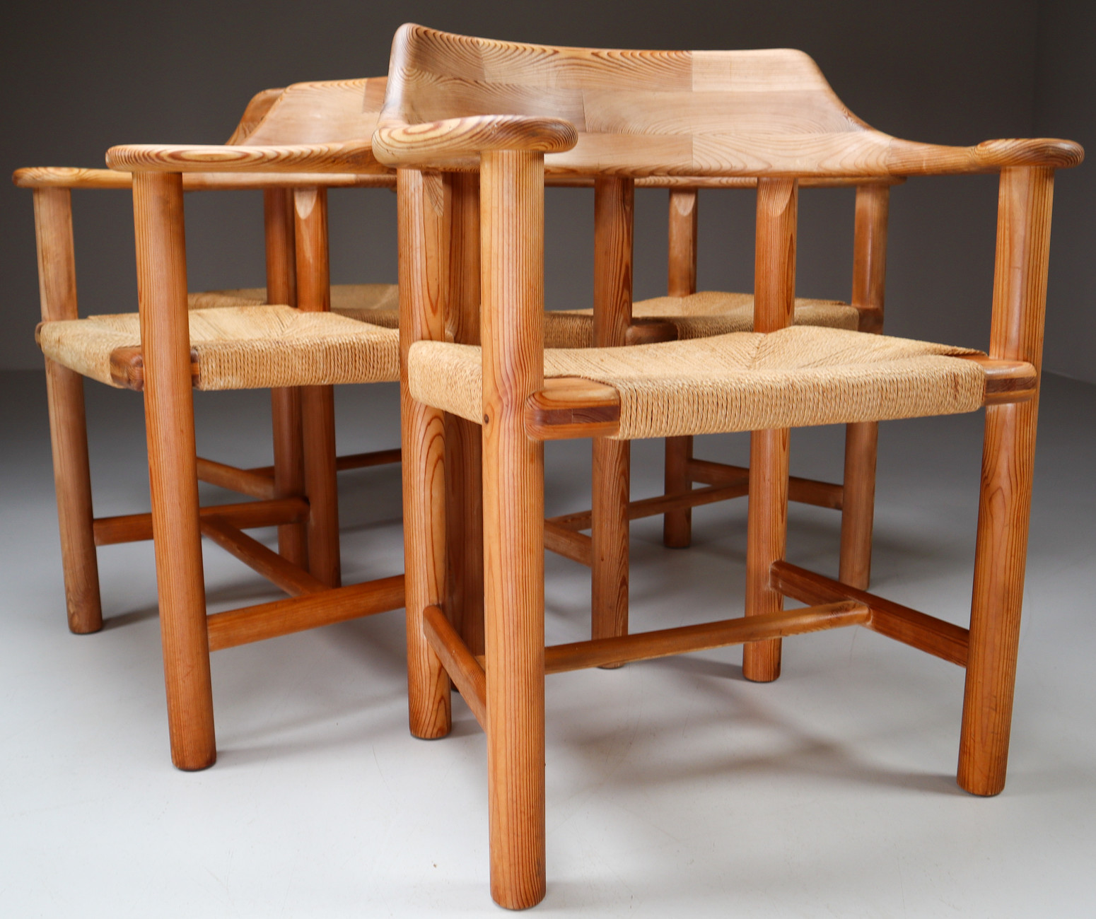 Rainer Daumiller for Hirtshals Savvaerk, set of four armchairs, pine, Denmark, 1970s. Late-20th century