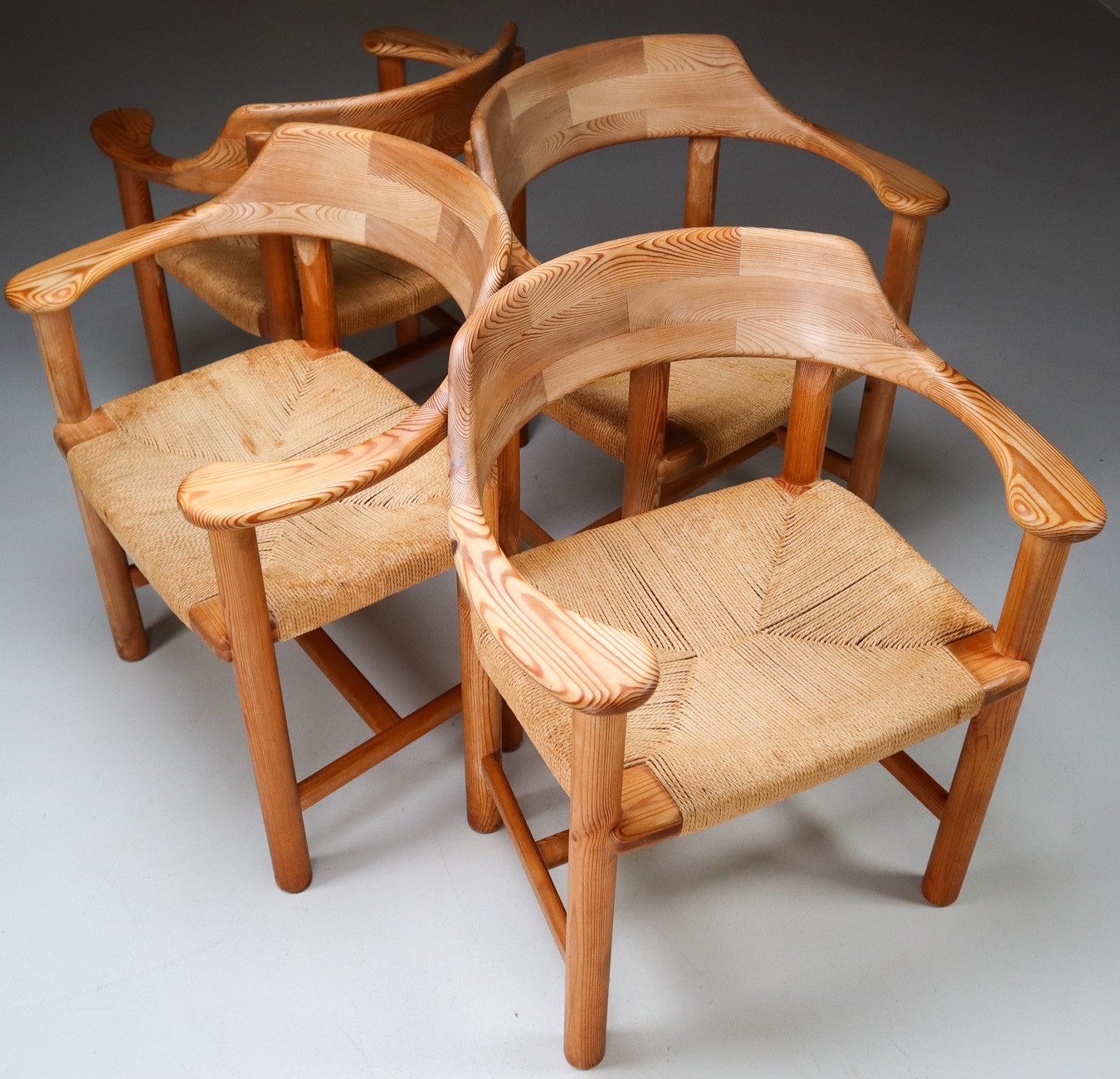 Rainer Daumiller for Hirtshals Savvaerk, set of four armchairs, pine, Denmark, 1970s. Late-20th century