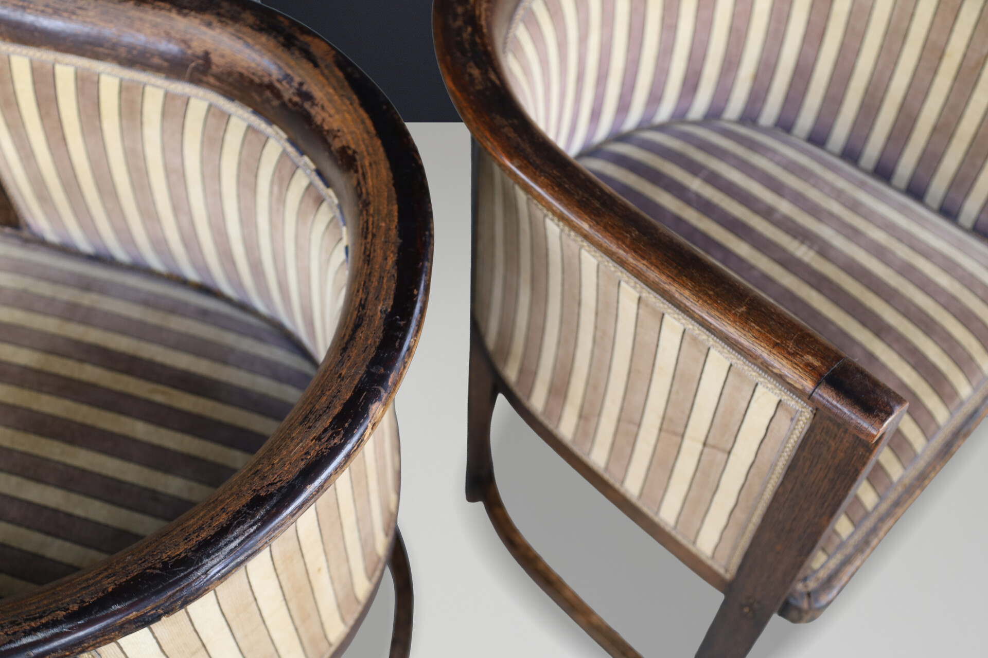 Rare Pair of Josef Hoffmann Cabaret Fledermaus Armchairs, J. & J. Kohn Vienna 1907 Early-20th century