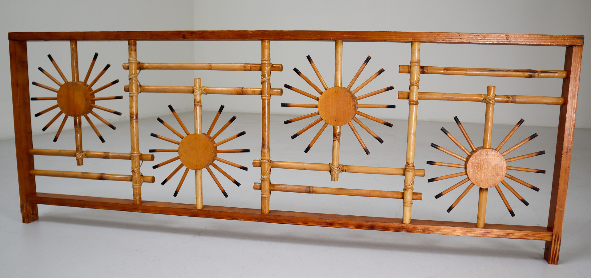 Rattan And Bamboo Screen /  Divider With Sunbrust Accents, France 1960s Mid-20th century